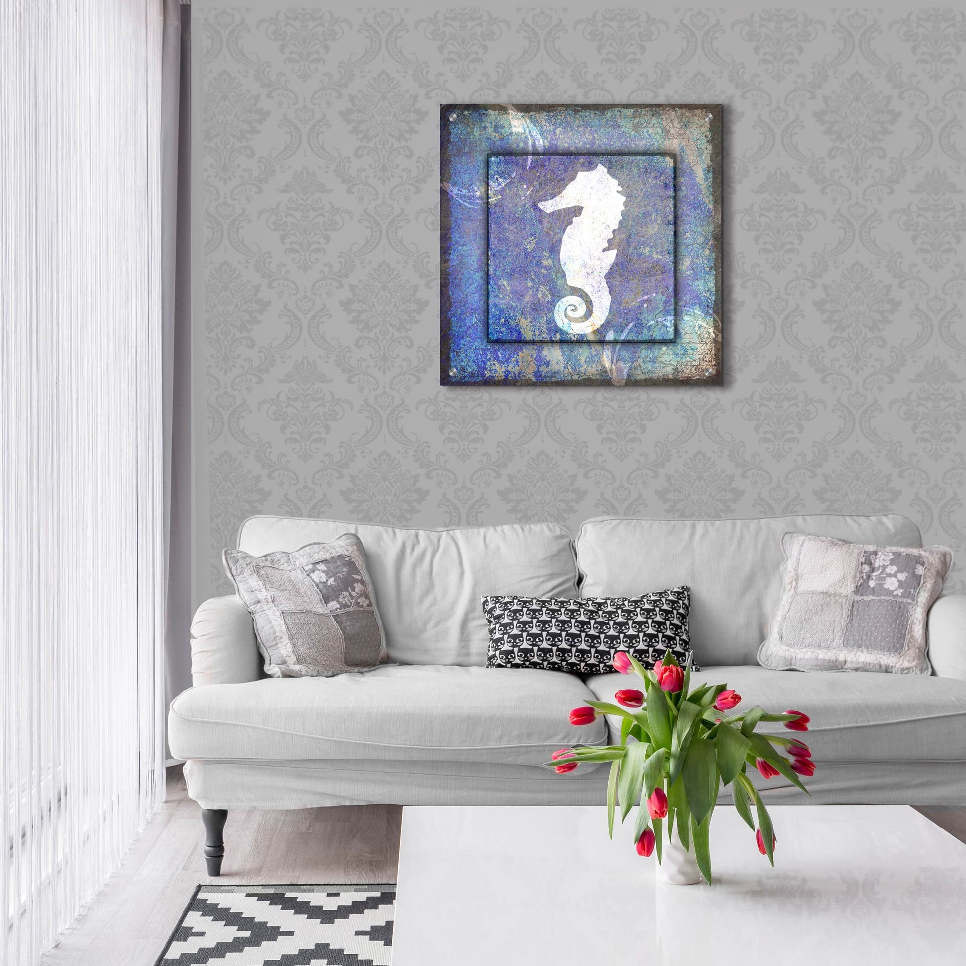 Epic Art 'Beach House Sea Horse' by Lightbox Journal, Acrylic Glass Wall Art,24x24