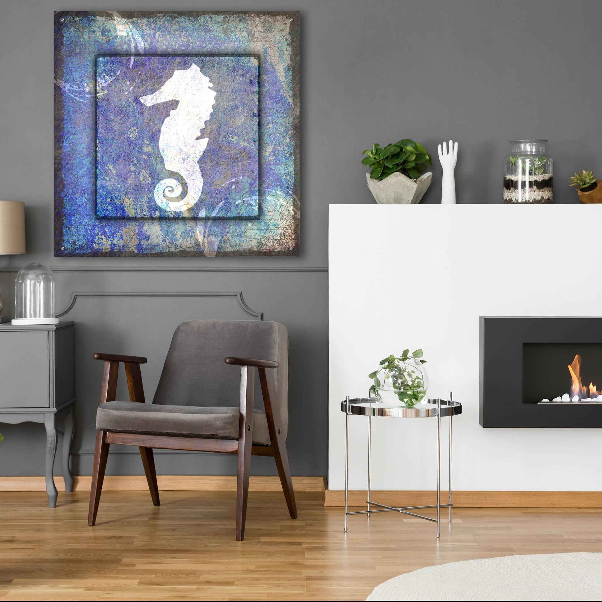 Epic Art 'Beach House Sea Horse' by Lightbox Journal, Acrylic Glass Wall Art,36x36