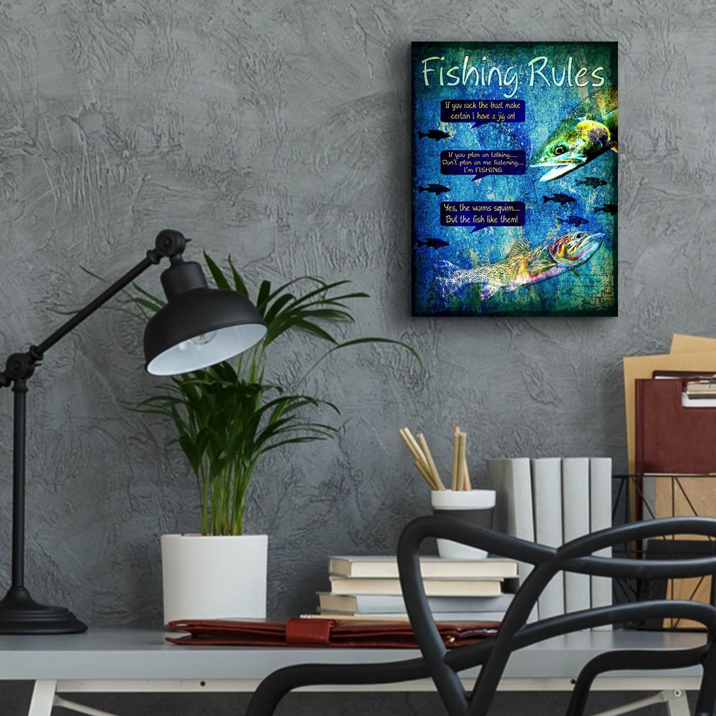 Epic Art 'Fishing Rules' by Lightbox Journal, Acrylic Glass Wall Art,12x16