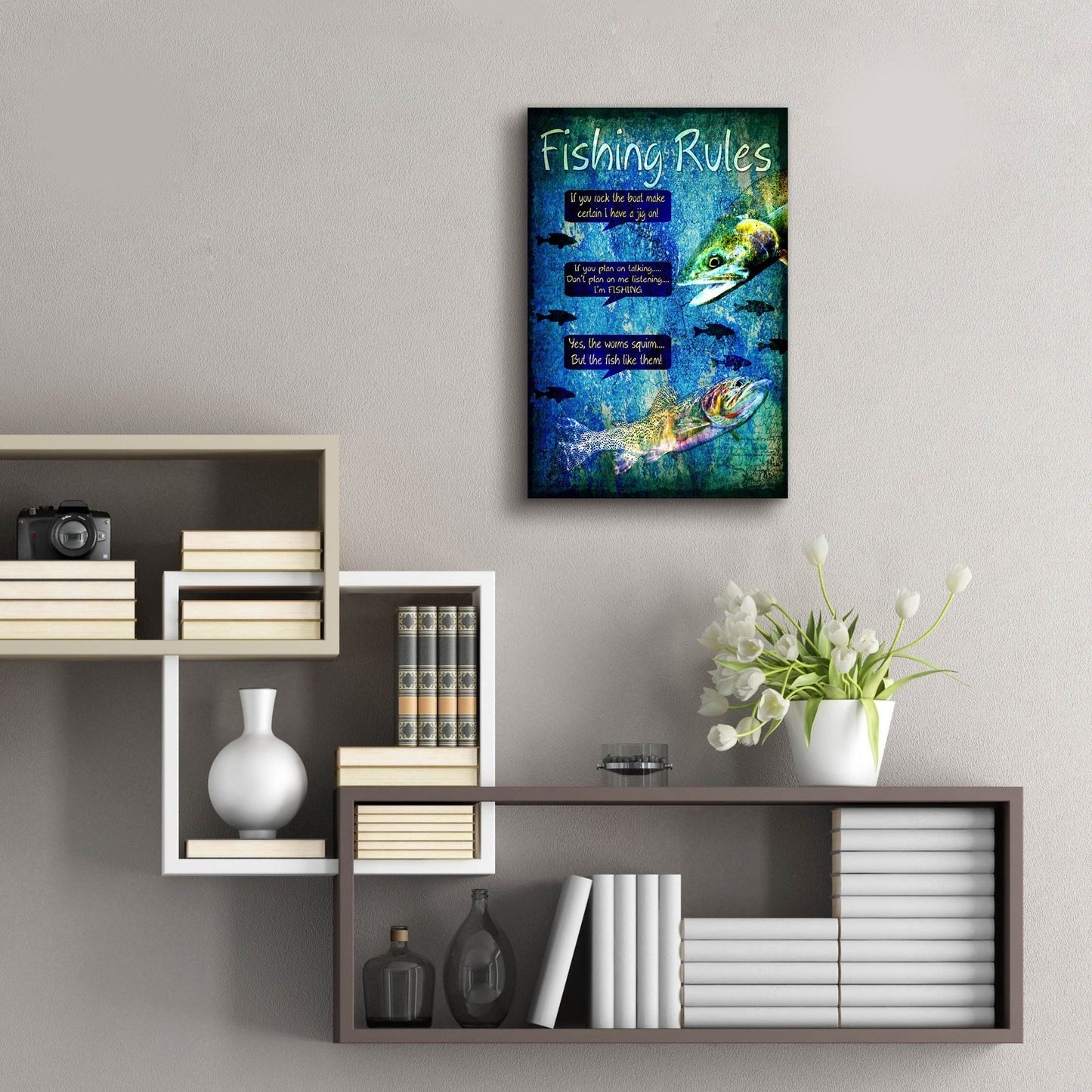 Epic Art 'Fishing Rules' by Lightbox Journal, Acrylic Glass Wall Art,16x24