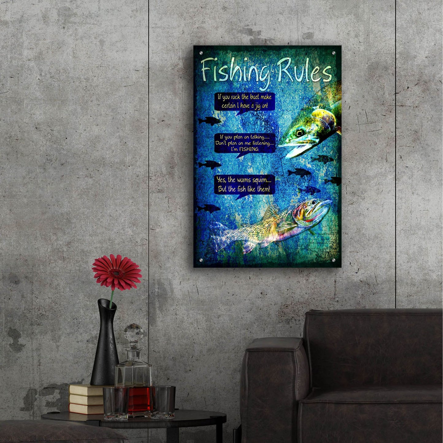 Epic Art 'Fishing Rules' by Lightbox Journal, Acrylic Glass Wall Art,24x36