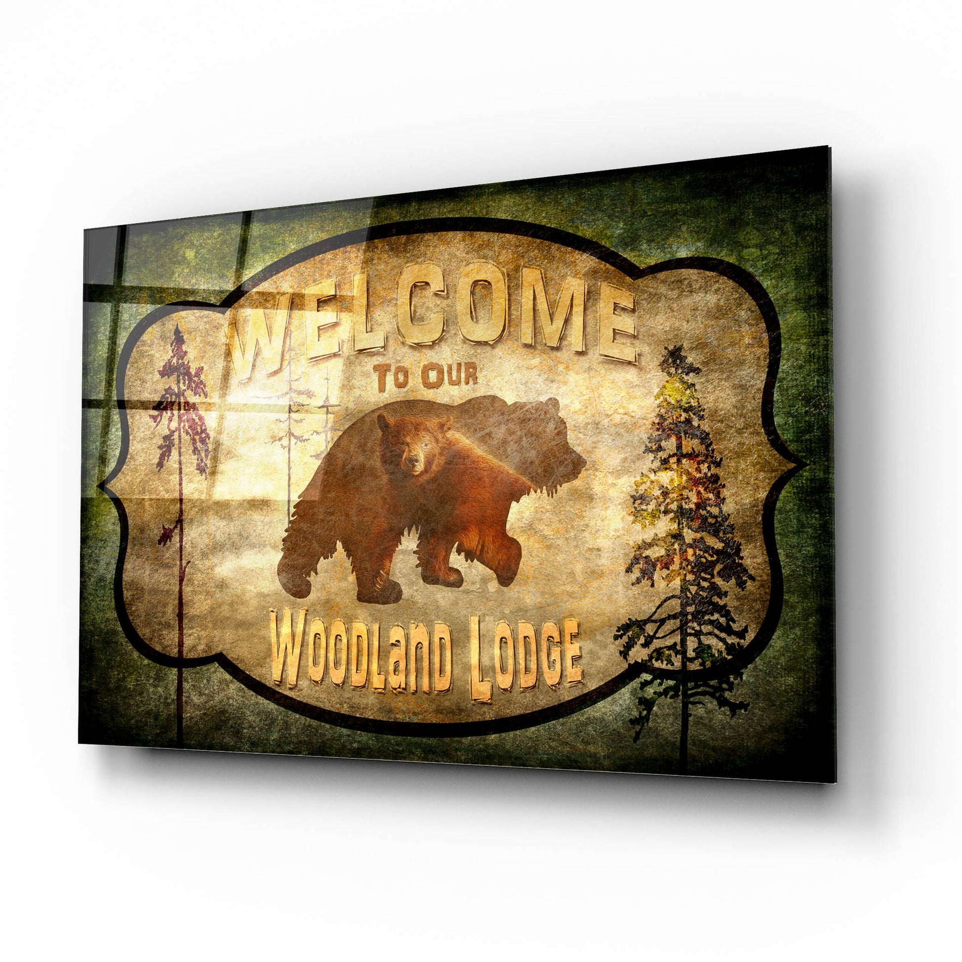 Epic Art 'Welcome Lodge Bear' by Lightbox Journal, Acrylic Glass Wall Art,16x12