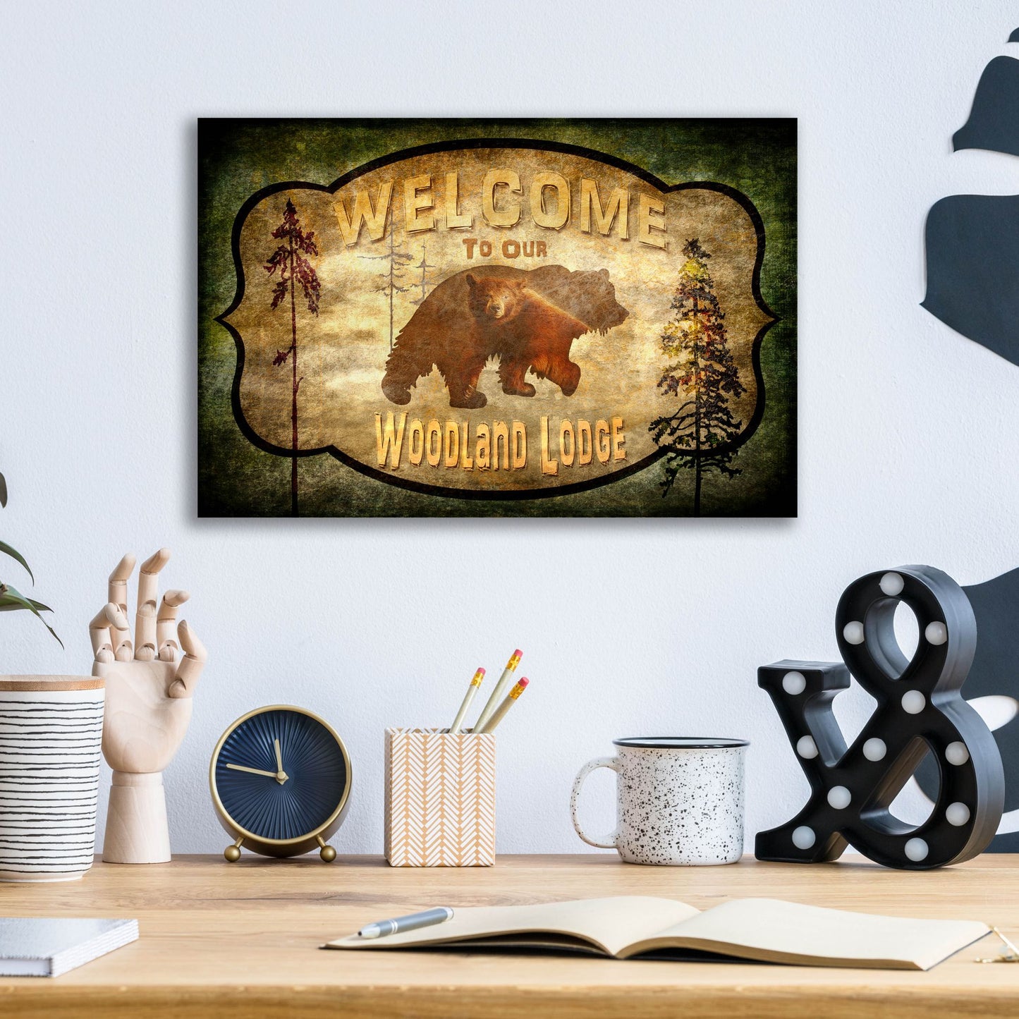 Epic Art 'Welcome Lodge Bear' by Lightbox Journal, Acrylic Glass Wall Art,16x12