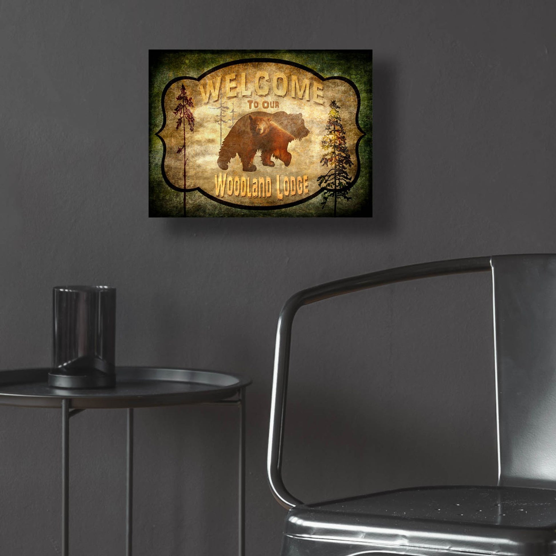 Epic Art 'Welcome Lodge Bear' by Lightbox Journal, Acrylic Glass Wall Art,16x12