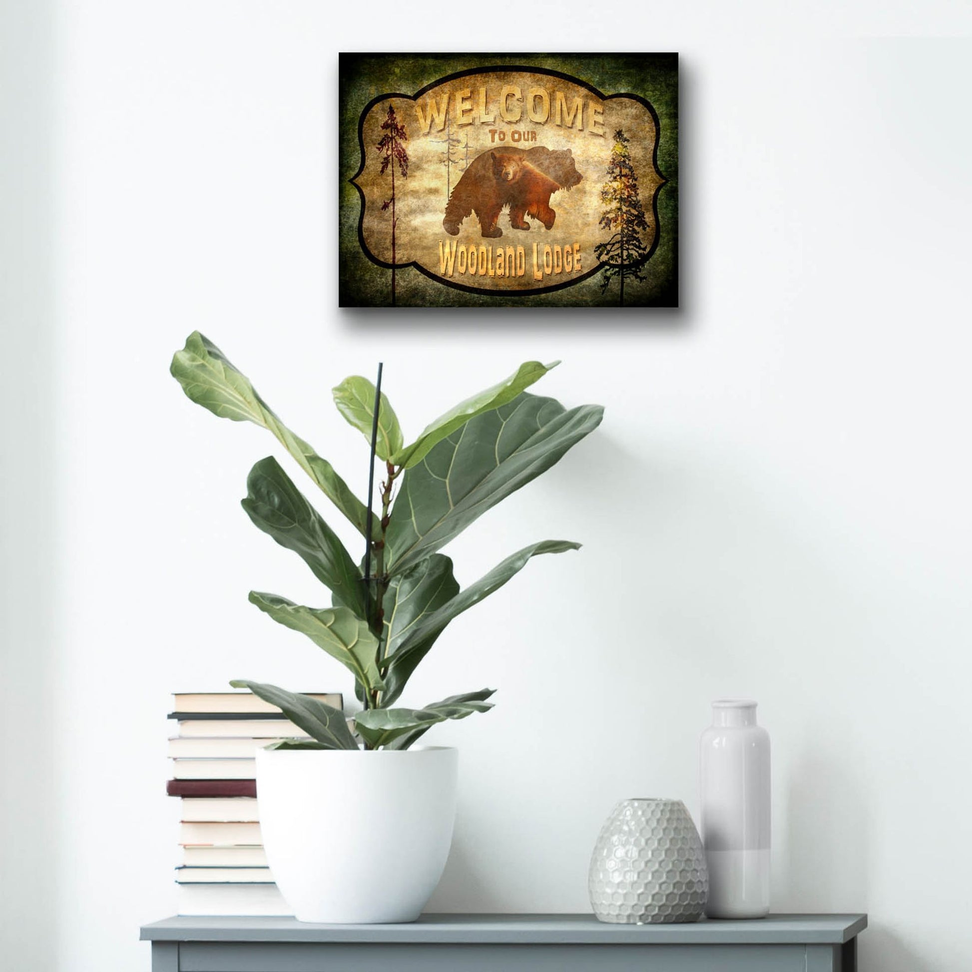 Epic Art 'Welcome Lodge Bear' by Lightbox Journal, Acrylic Glass Wall Art,16x12