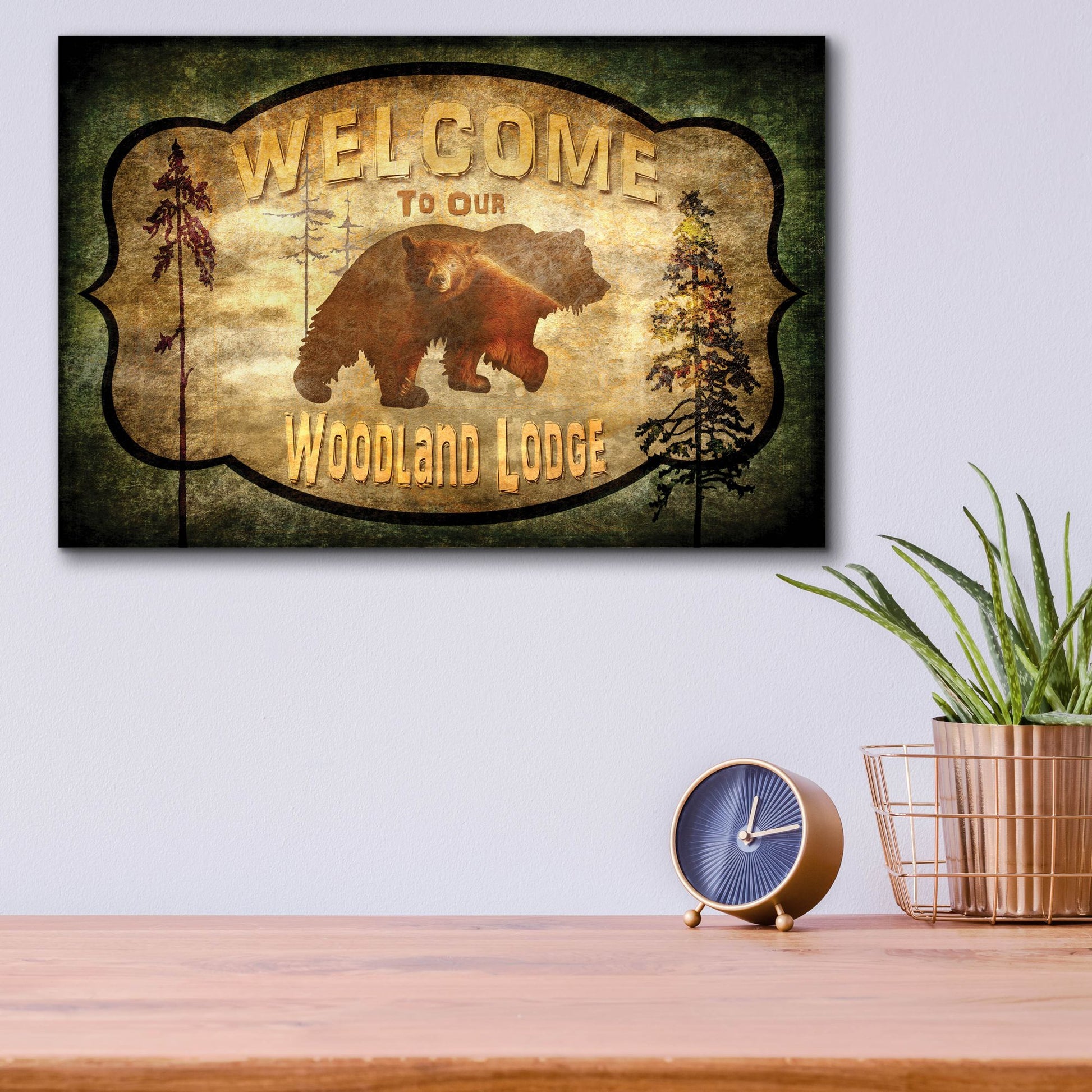 Epic Art 'Welcome Lodge Bear' by Lightbox Journal, Acrylic Glass Wall Art,16x12