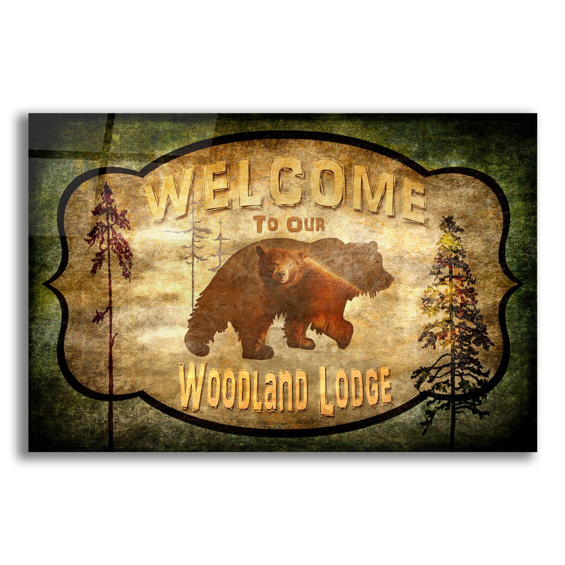 Epic Art 'Welcome Lodge Bear' by Lightbox Journal, Acrylic Glass Wall Art,16x12