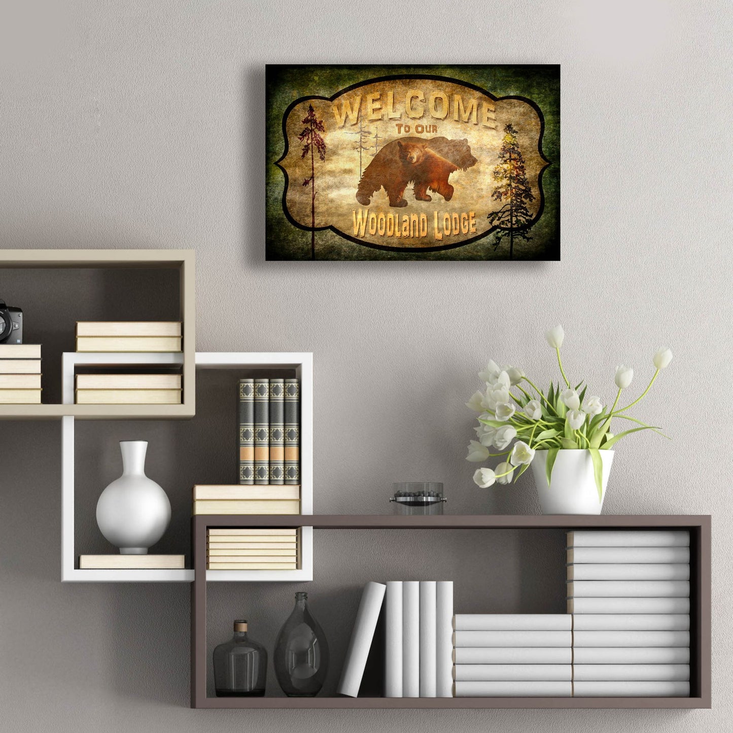 Epic Art 'Welcome Lodge Bear' by Lightbox Journal, Acrylic Glass Wall Art,24x16