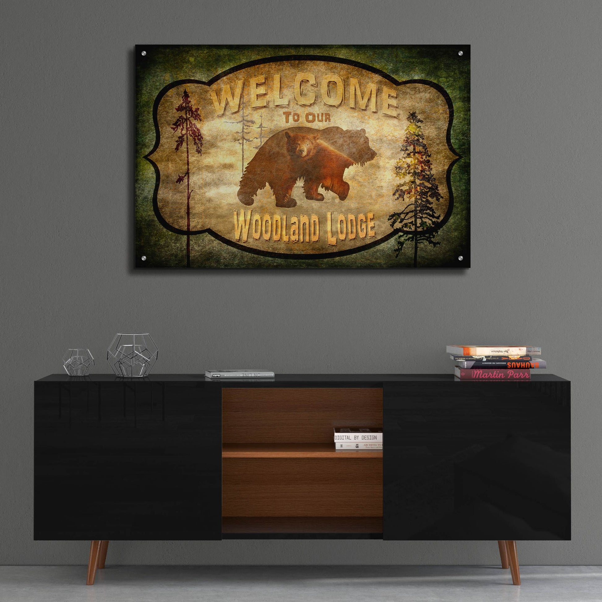 Epic Art 'Welcome Lodge Bear' by Lightbox Journal, Acrylic Glass Wall Art,36x24