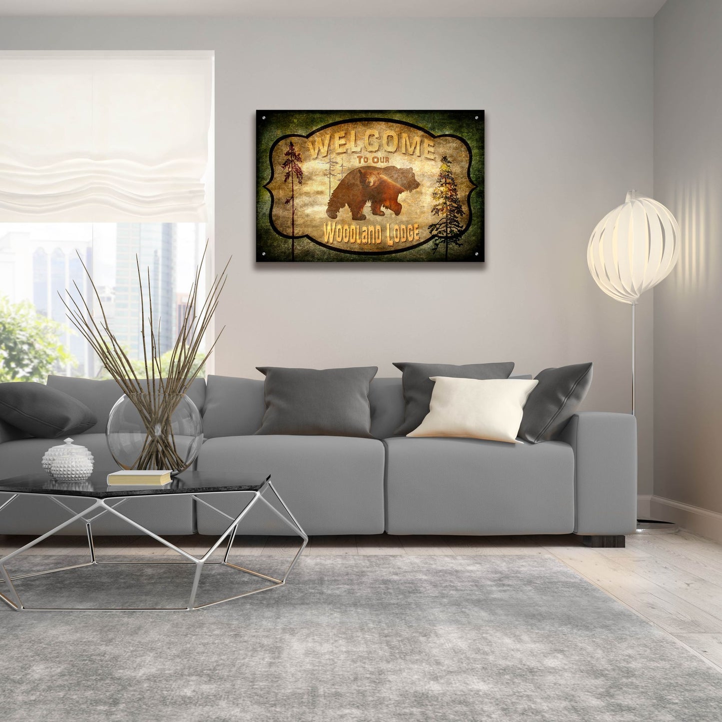 Epic Art 'Welcome Lodge Bear' by Lightbox Journal, Acrylic Glass Wall Art,36x24