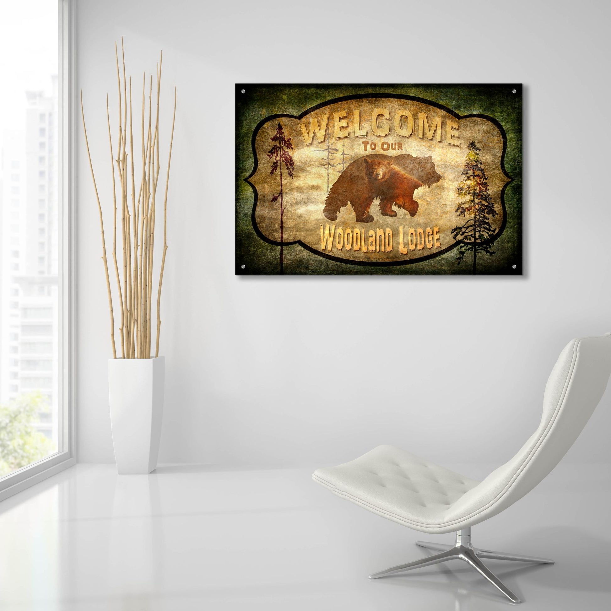 Epic Art 'Welcome Lodge Bear' by Lightbox Journal, Acrylic Glass Wall Art,36x24