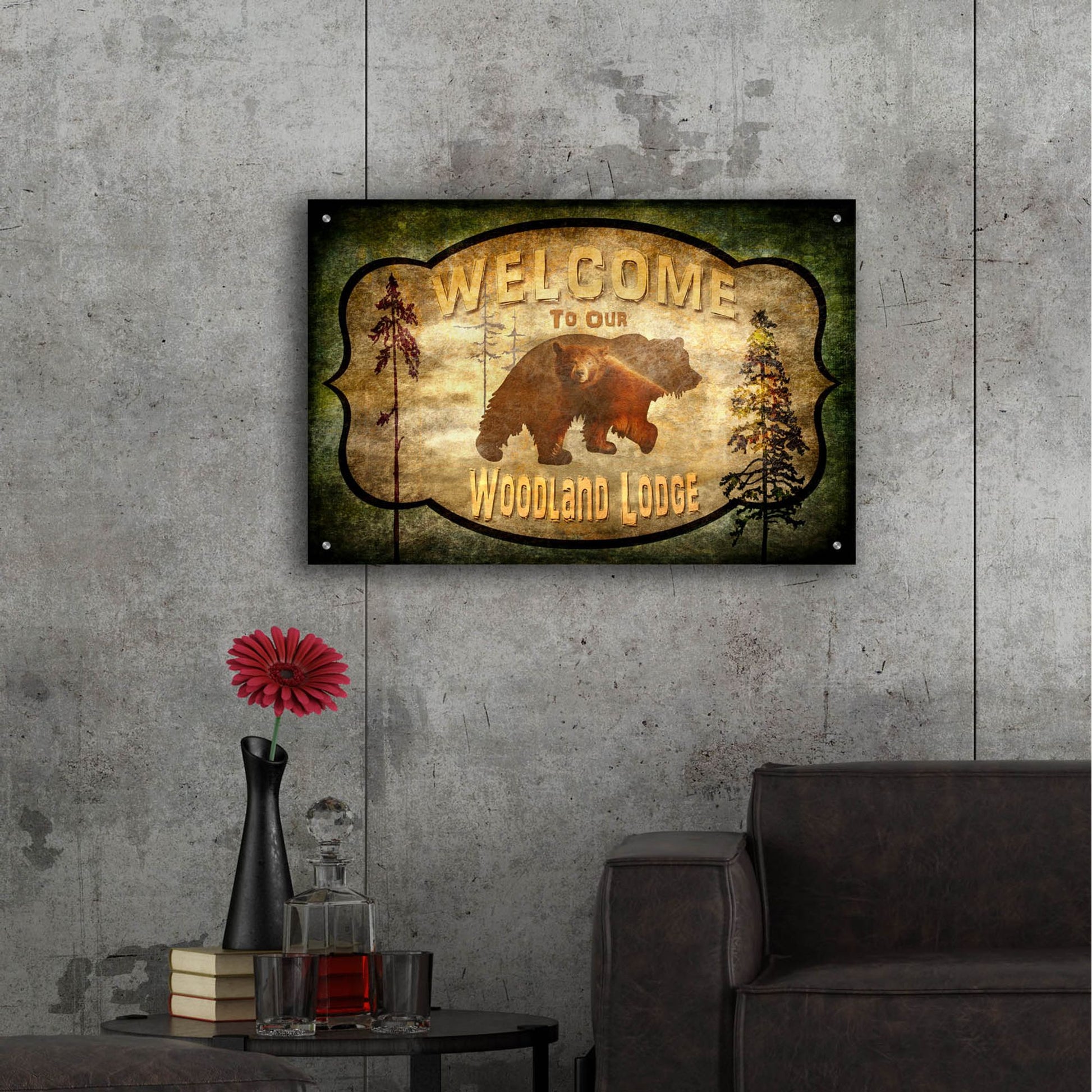 Epic Art 'Welcome Lodge Bear' by Lightbox Journal, Acrylic Glass Wall Art,36x24