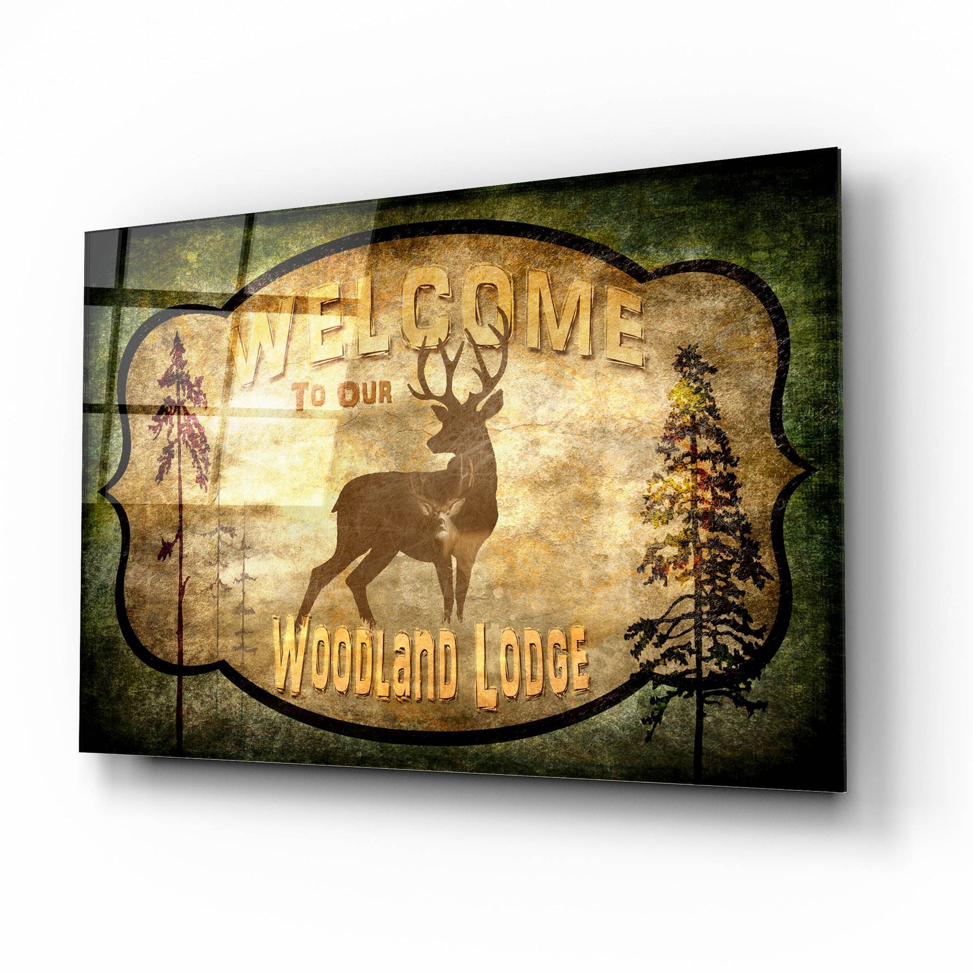 Epic Art 'Welcome Lodge Deer' by Lightbox Journal, Acrylic Glass Wall Art,16x12