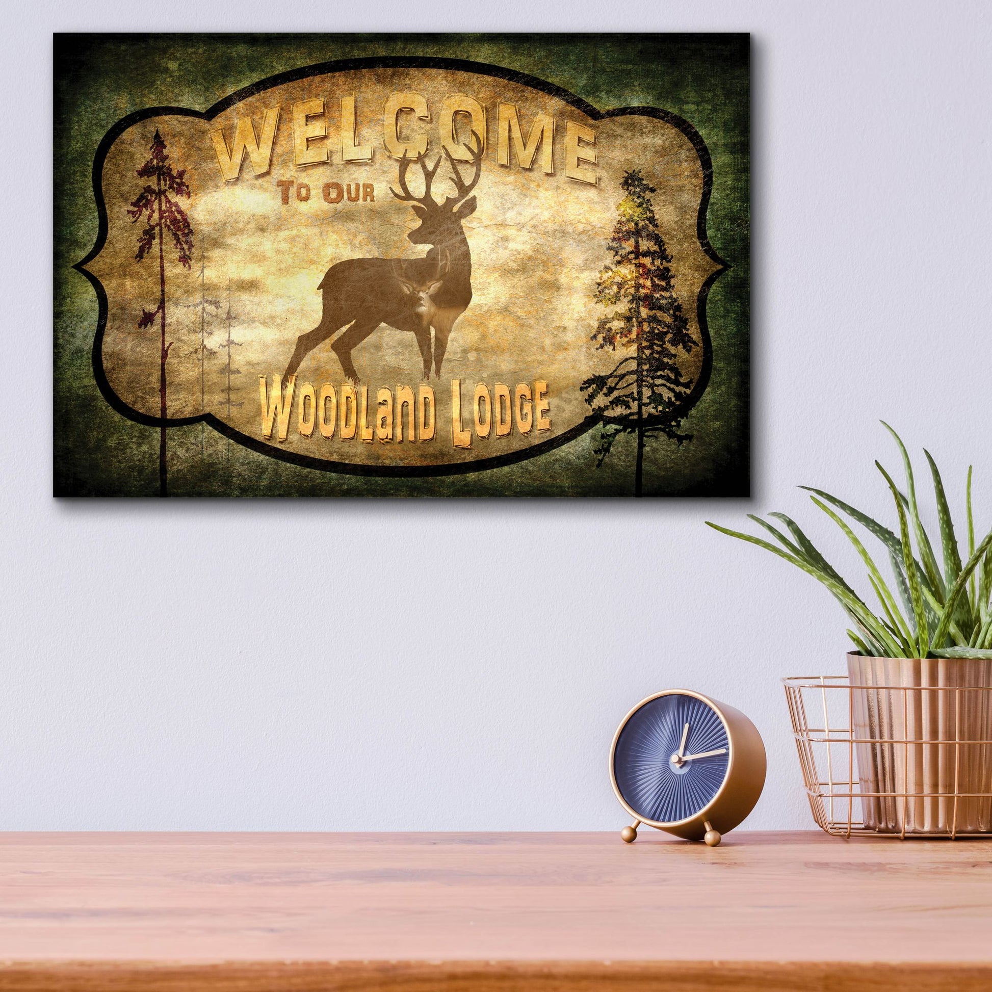 Epic Art 'Welcome Lodge Deer' by Lightbox Journal, Acrylic Glass Wall Art,16x12