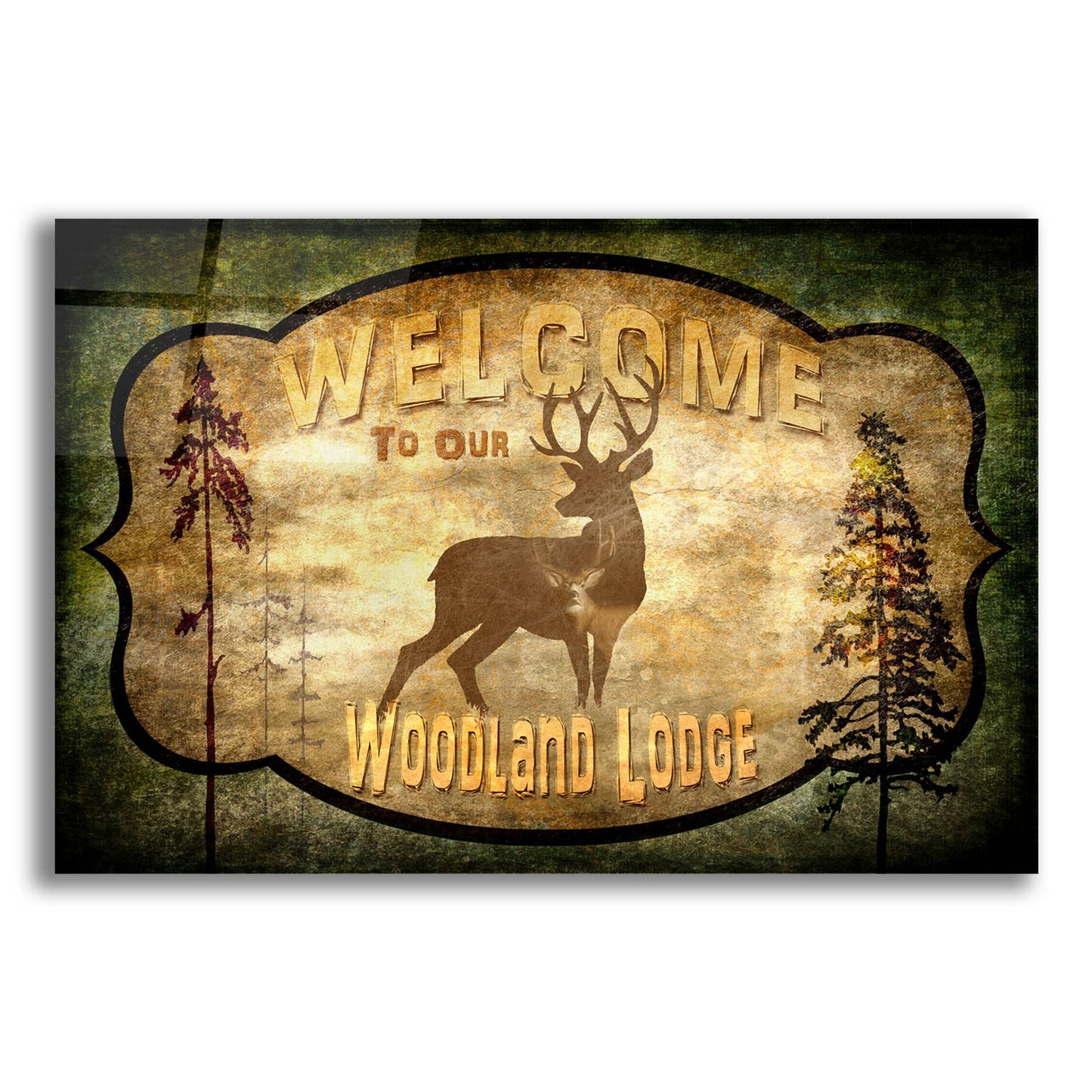 Epic Art 'Welcome Lodge Deer' by Lightbox Journal, Acrylic Glass Wall Art,16x12