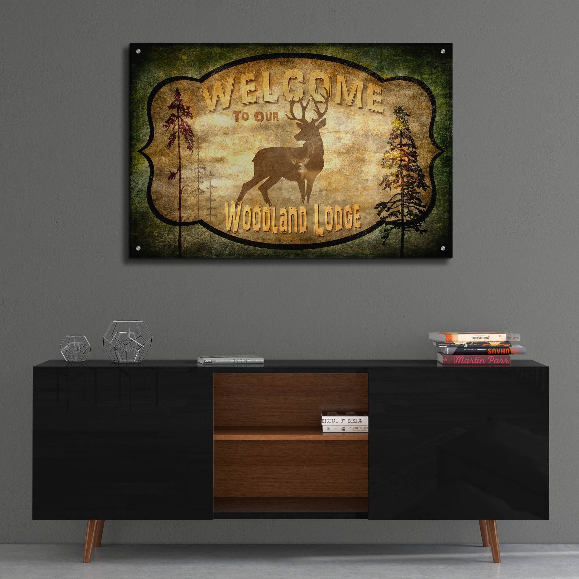 Epic Art 'Welcome Lodge Deer' by Lightbox Journal, Acrylic Glass Wall Art,36x24