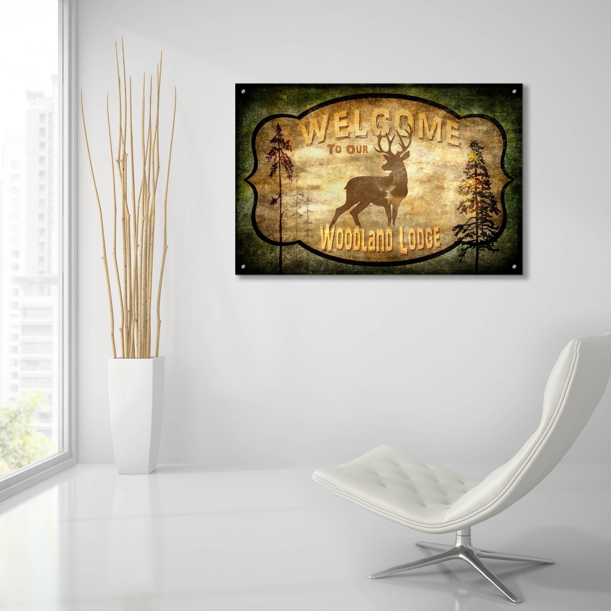 Epic Art 'Welcome Lodge Deer' by Lightbox Journal, Acrylic Glass Wall Art,36x24