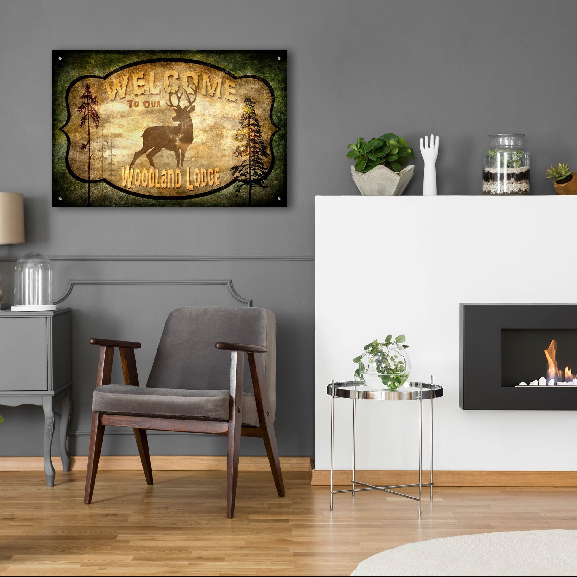 Epic Art 'Welcome Lodge Deer' by Lightbox Journal, Acrylic Glass Wall Art,36x24