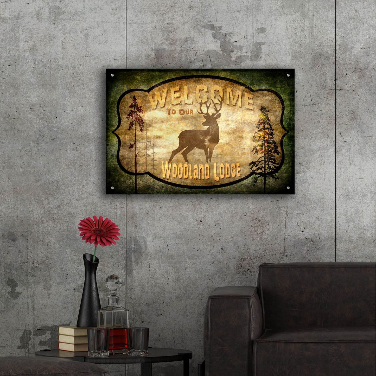 Epic Art 'Welcome Lodge Deer' by Lightbox Journal, Acrylic Glass Wall Art,36x24