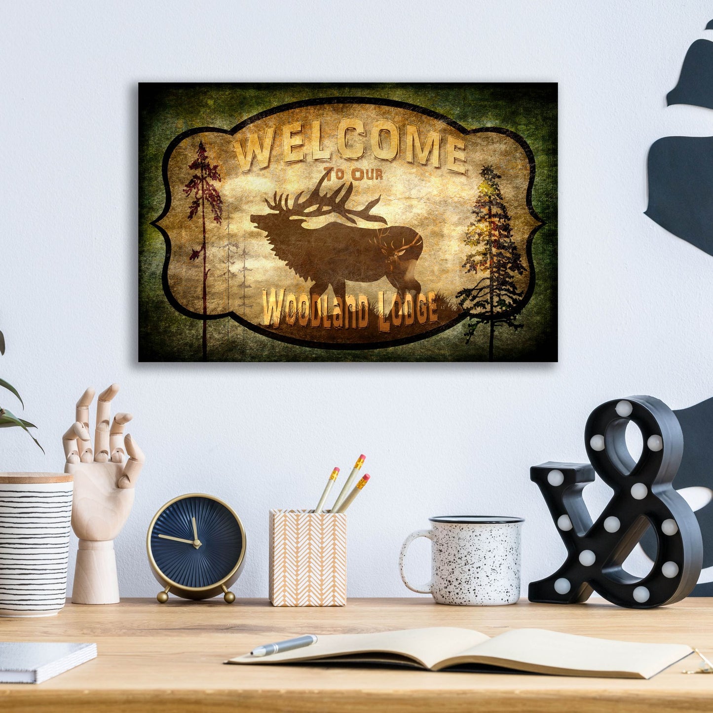 Epic Art 'Welcome Lodge Elk' by Lightbox Journal, Acrylic Glass Wall Art,16x12