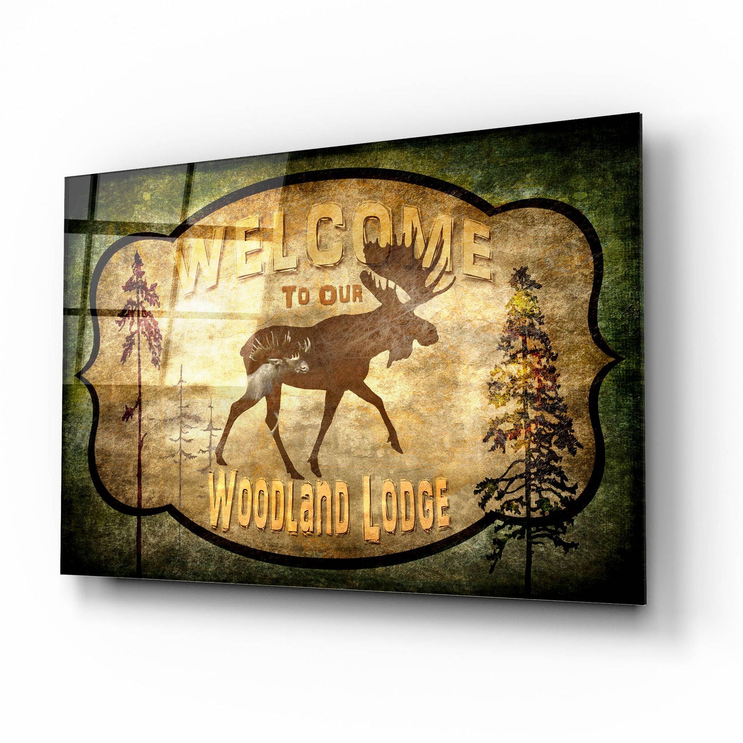 Epic Art 'Welcome Lodge Moose' by Lightbox Journal, Acrylic Glass Wall Art,16x12