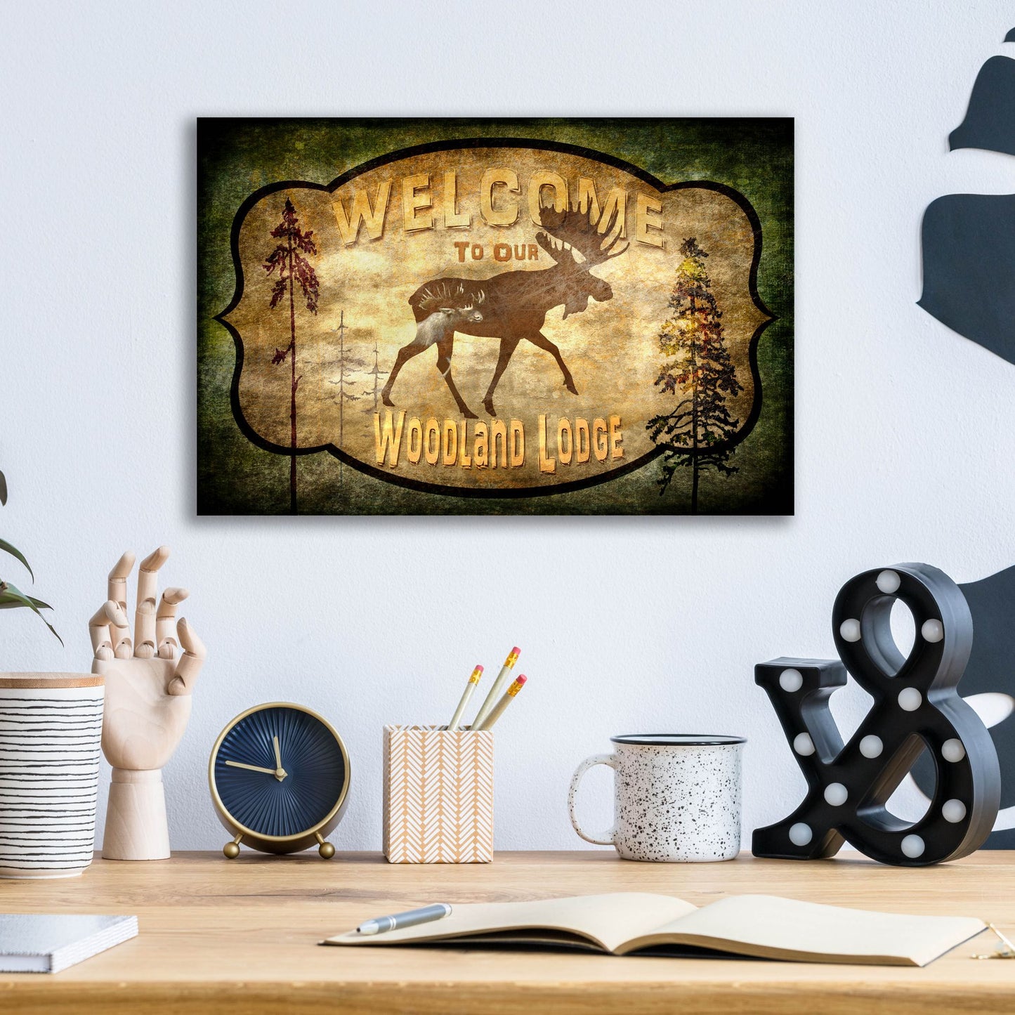 Epic Art 'Welcome Lodge Moose' by Lightbox Journal, Acrylic Glass Wall Art,16x12