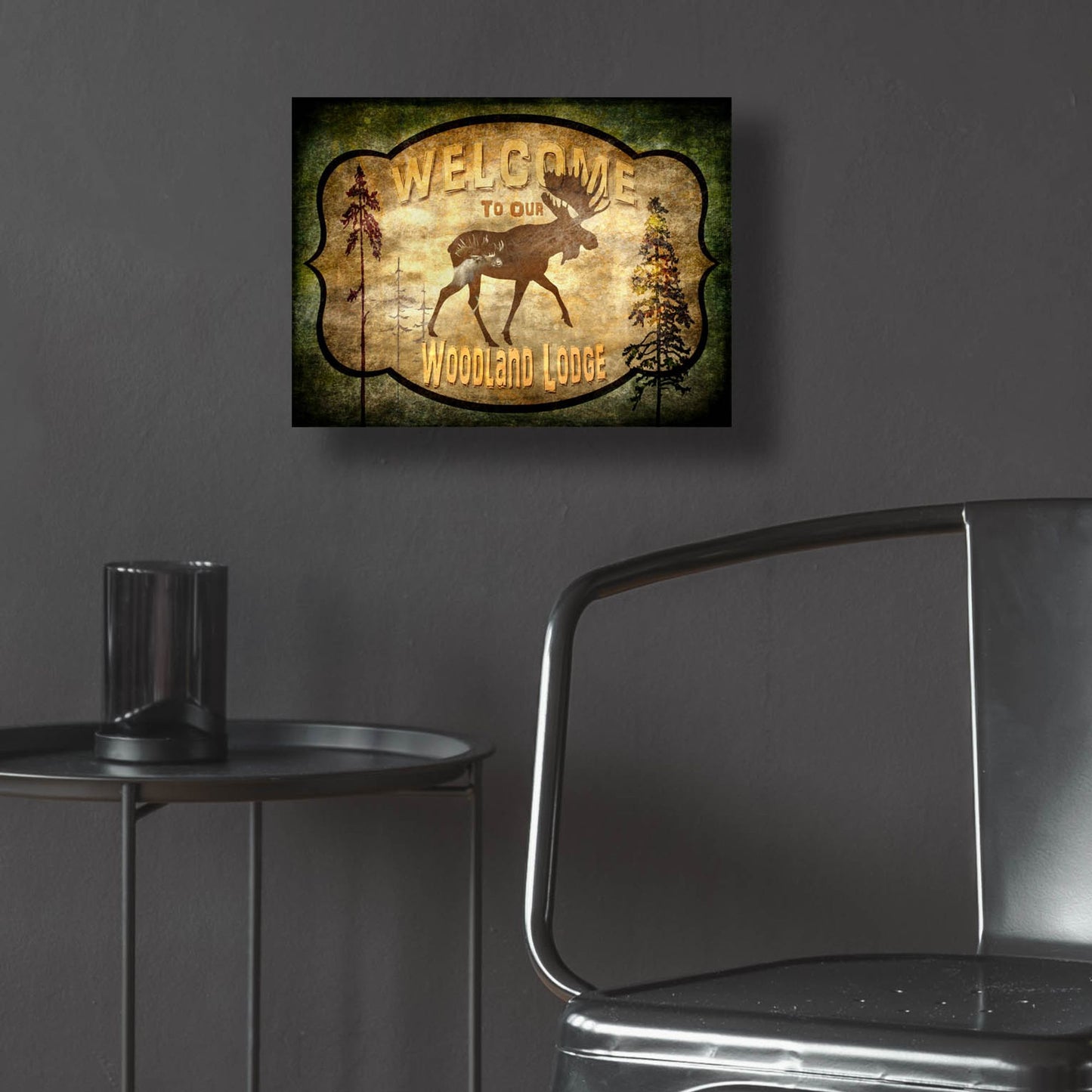 Epic Art 'Welcome Lodge Moose' by Lightbox Journal, Acrylic Glass Wall Art,16x12