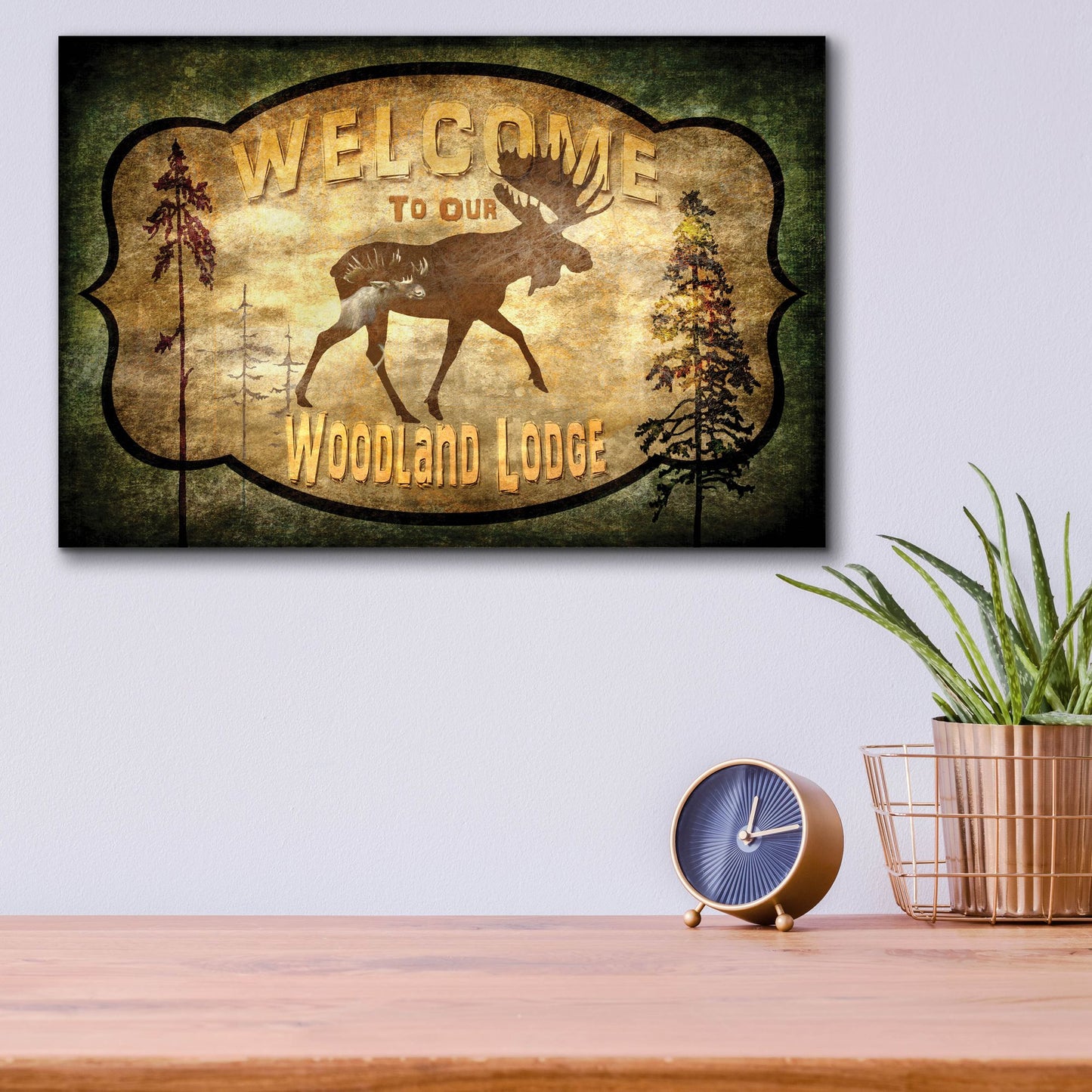 Epic Art 'Welcome Lodge Moose' by Lightbox Journal, Acrylic Glass Wall Art,16x12