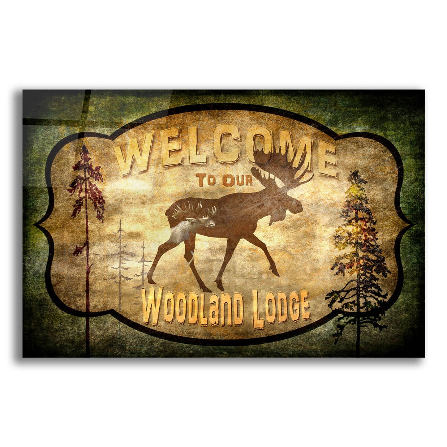 Epic Art 'Welcome Lodge Moose' by Lightbox Journal, Acrylic Glass Wall Art,16x12