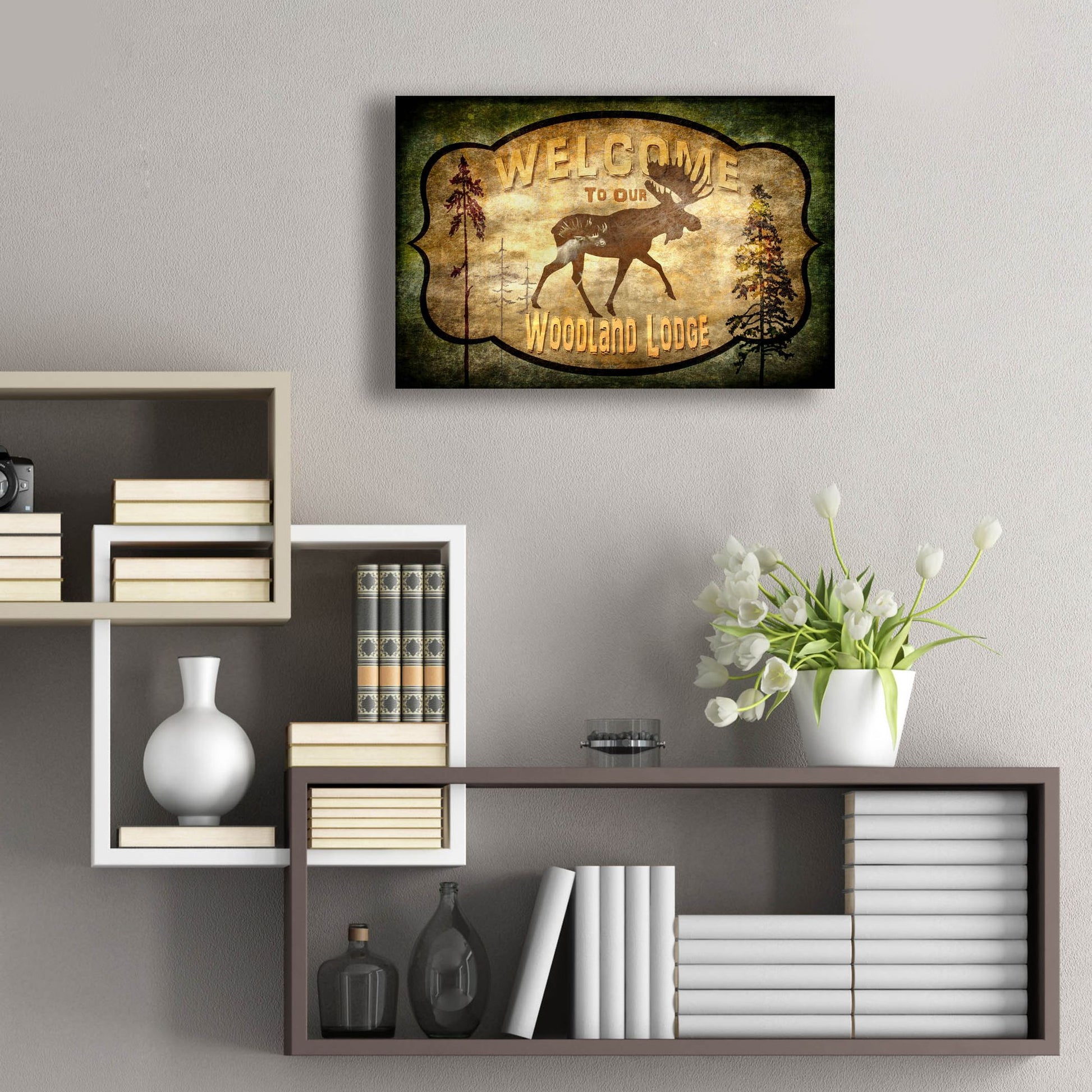 Epic Art 'Welcome Lodge Moose' by Lightbox Journal, Acrylic Glass Wall Art,24x16