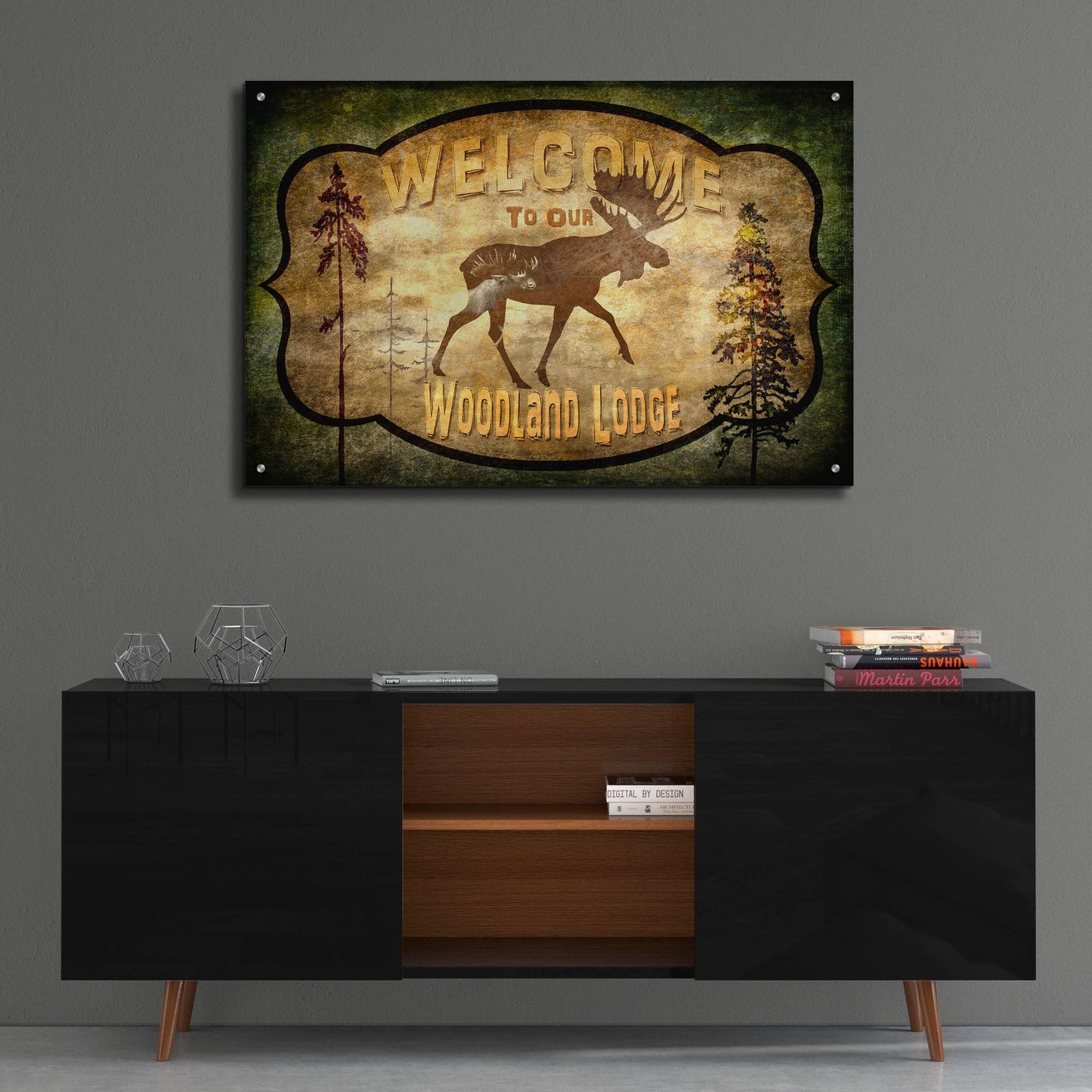 Epic Art 'Welcome Lodge Moose' by Lightbox Journal, Acrylic Glass Wall Art,36x24