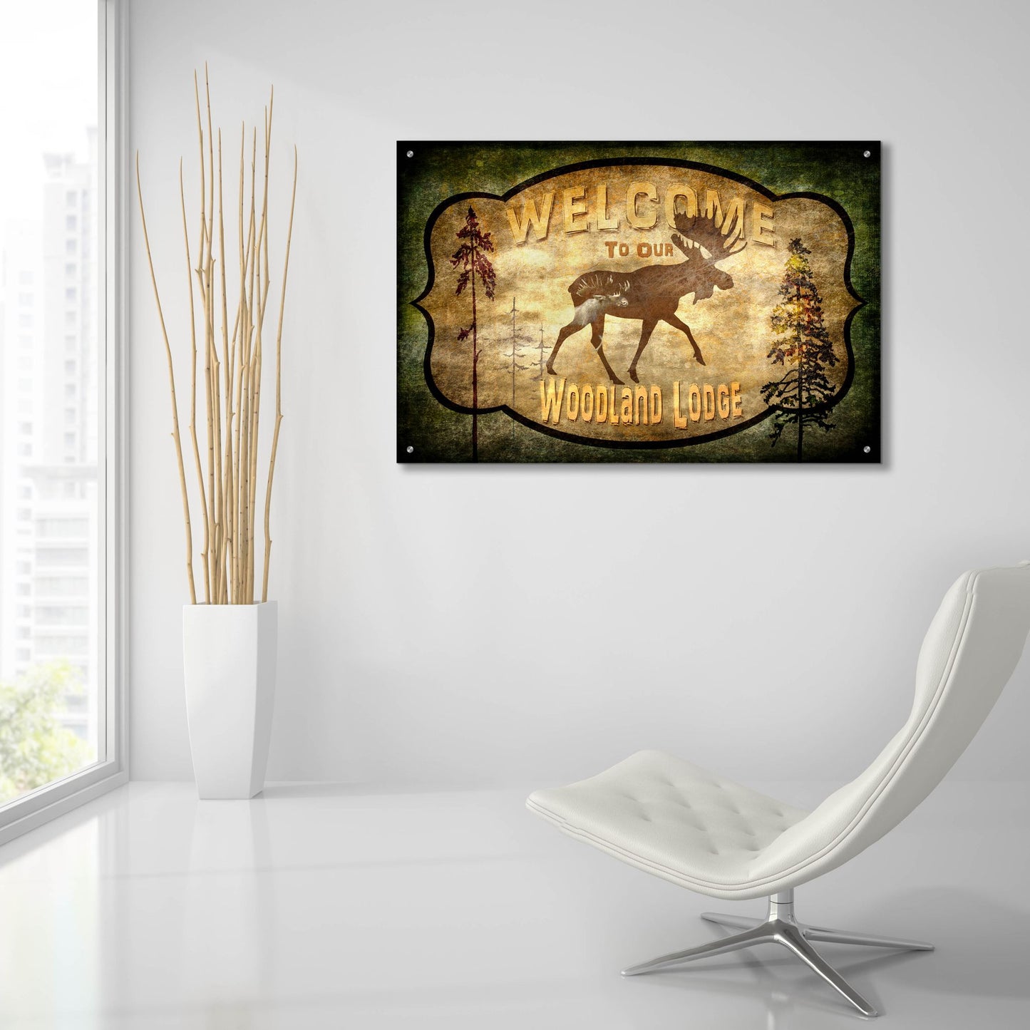 Epic Art 'Welcome Lodge Moose' by Lightbox Journal, Acrylic Glass Wall Art,36x24