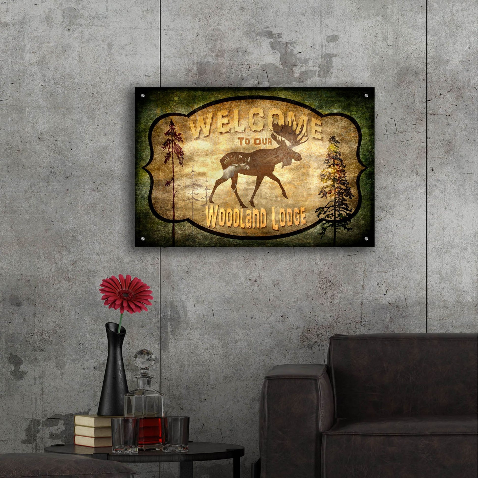 Epic Art 'Welcome Lodge Moose' by Lightbox Journal, Acrylic Glass Wall Art,36x24