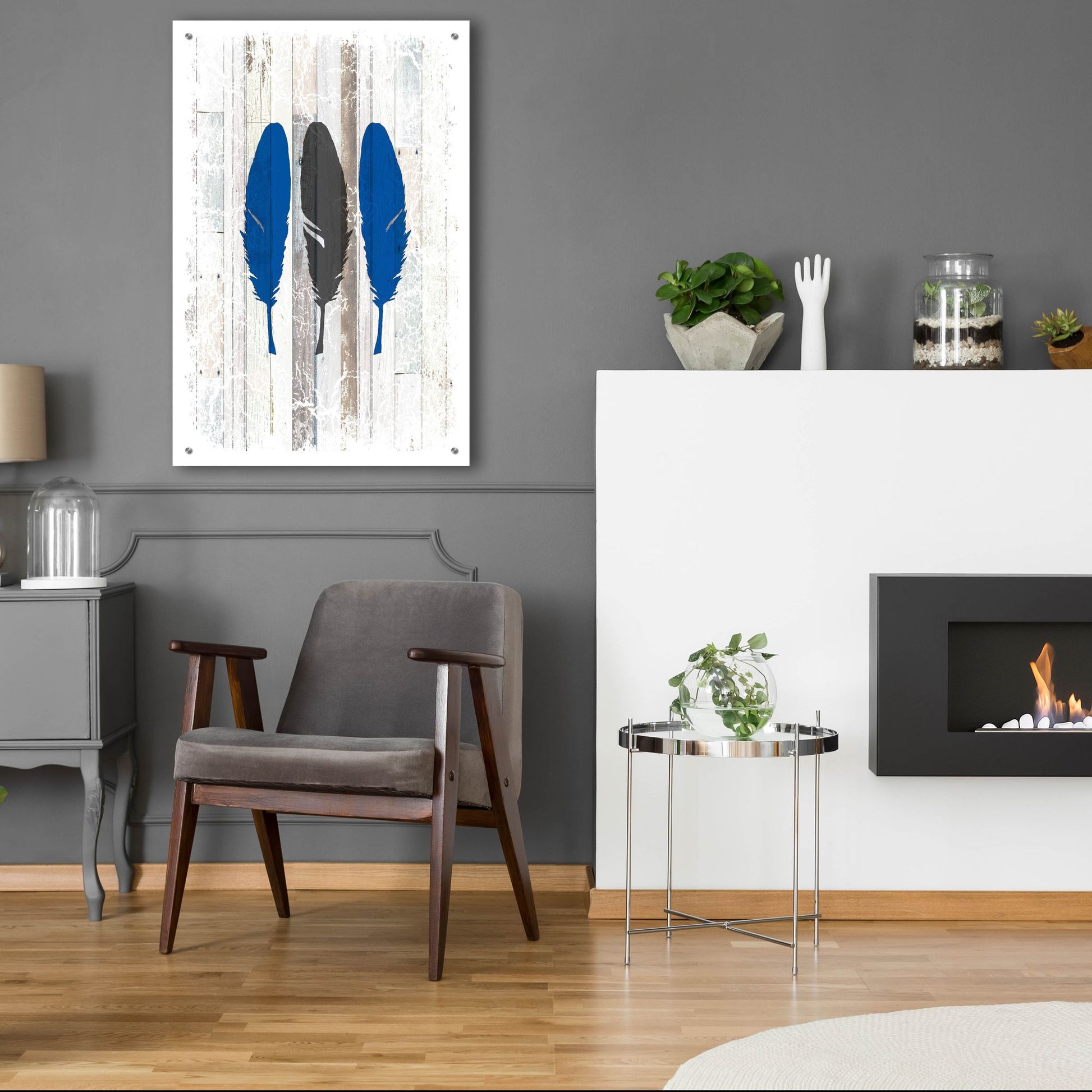 Epic Art 'The Blue Moose - Feathers' by Lightbox Journal, Acrylic Glass Wall Art,24x36