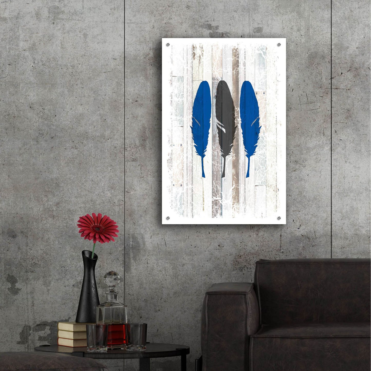 Epic Art 'The Blue Moose - Feathers' by Lightbox Journal, Acrylic Glass Wall Art,24x36