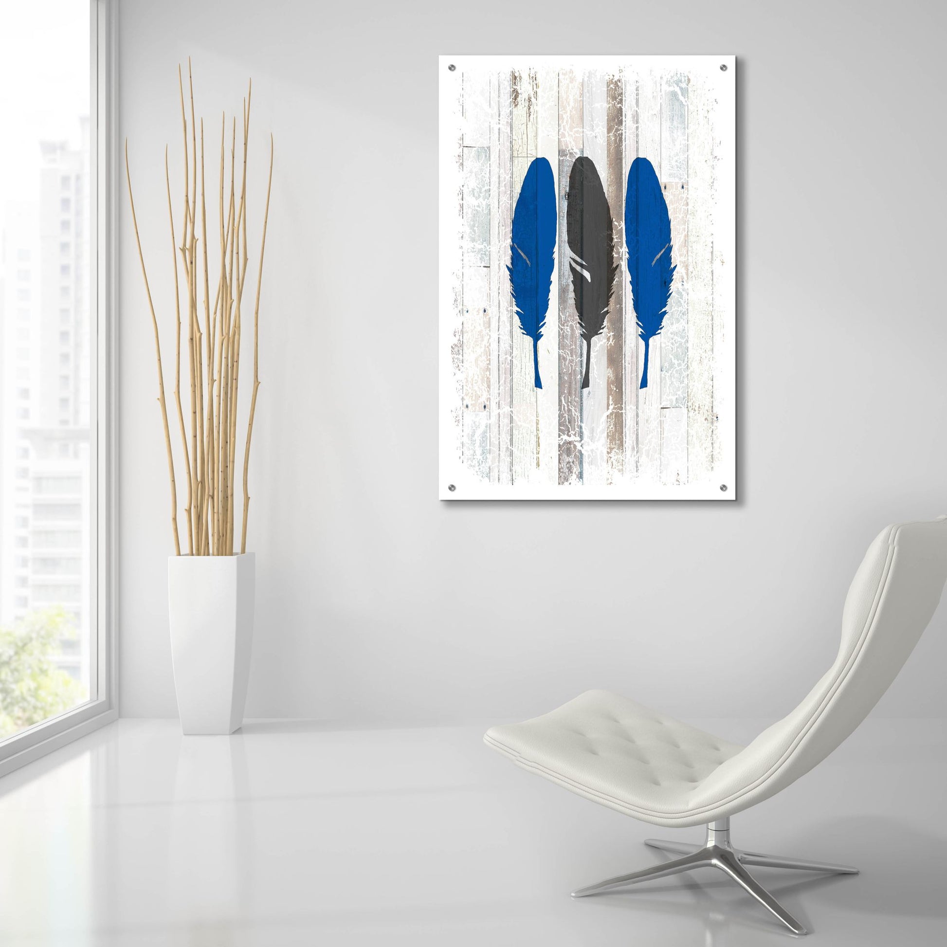 Epic Art 'The Blue Moose - Feathers' by Lightbox Journal, Acrylic Glass Wall Art,24x36