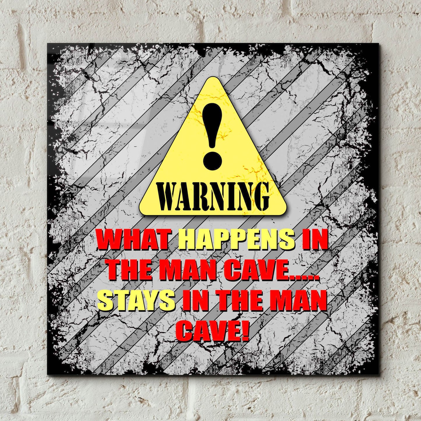 Epic Art 'Warning Man Cave What Happens Stays' by Lightbox Journal, Acrylic Glass Wall Art,12x12