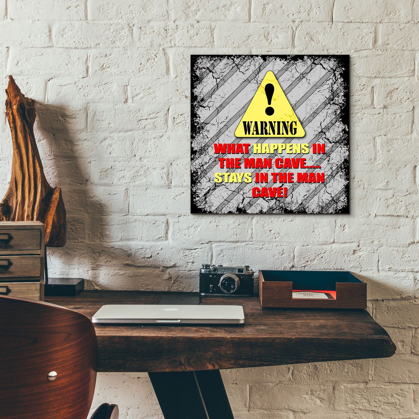 Epic Art 'Warning Man Cave What Happens Stays' by Lightbox Journal, Acrylic Glass Wall Art,12x12