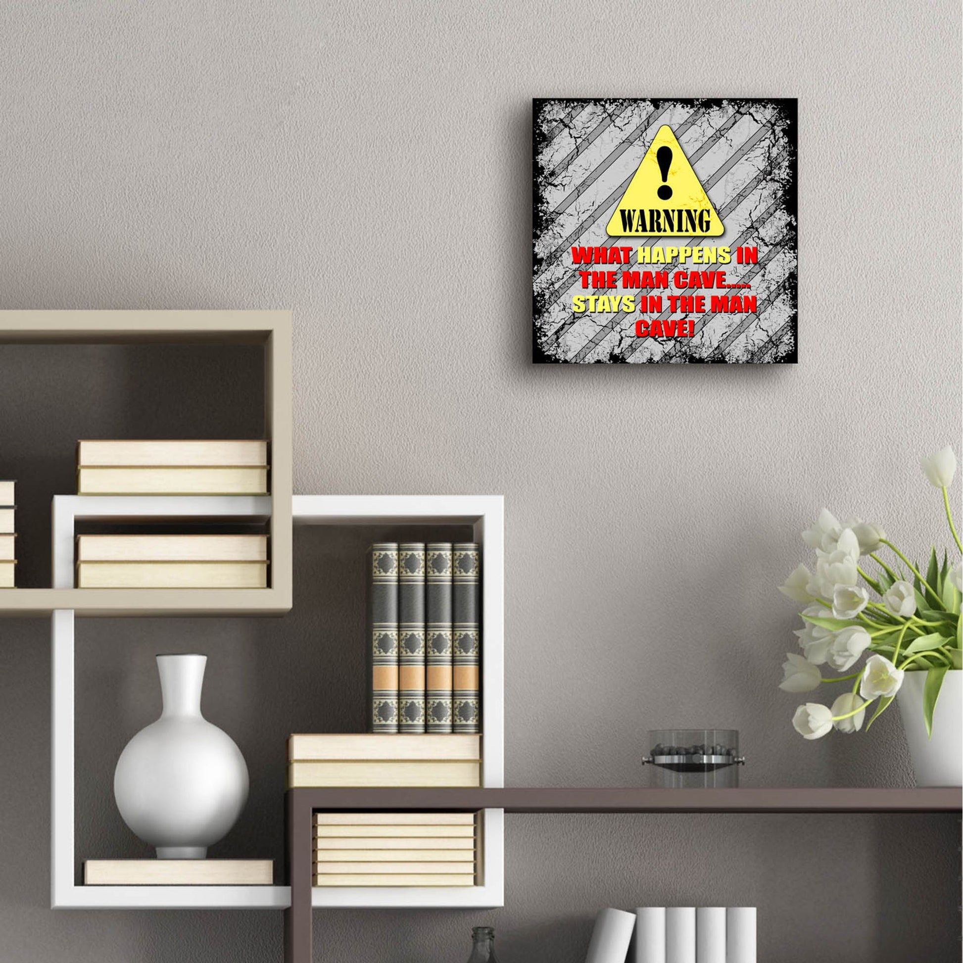 Epic Art 'Warning Man Cave What Happens Stays' by Lightbox Journal, Acrylic Glass Wall Art,12x12