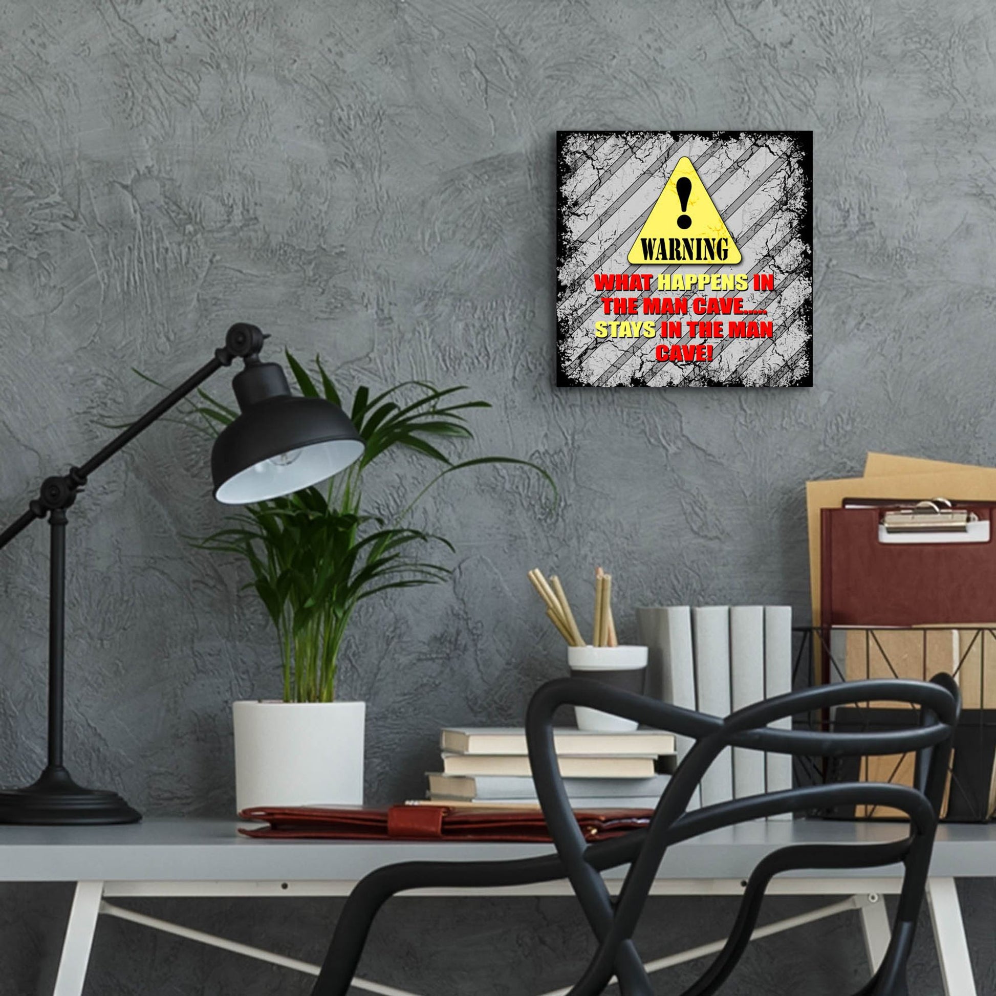 Epic Art 'Warning Man Cave What Happens Stays' by Lightbox Journal, Acrylic Glass Wall Art,12x12