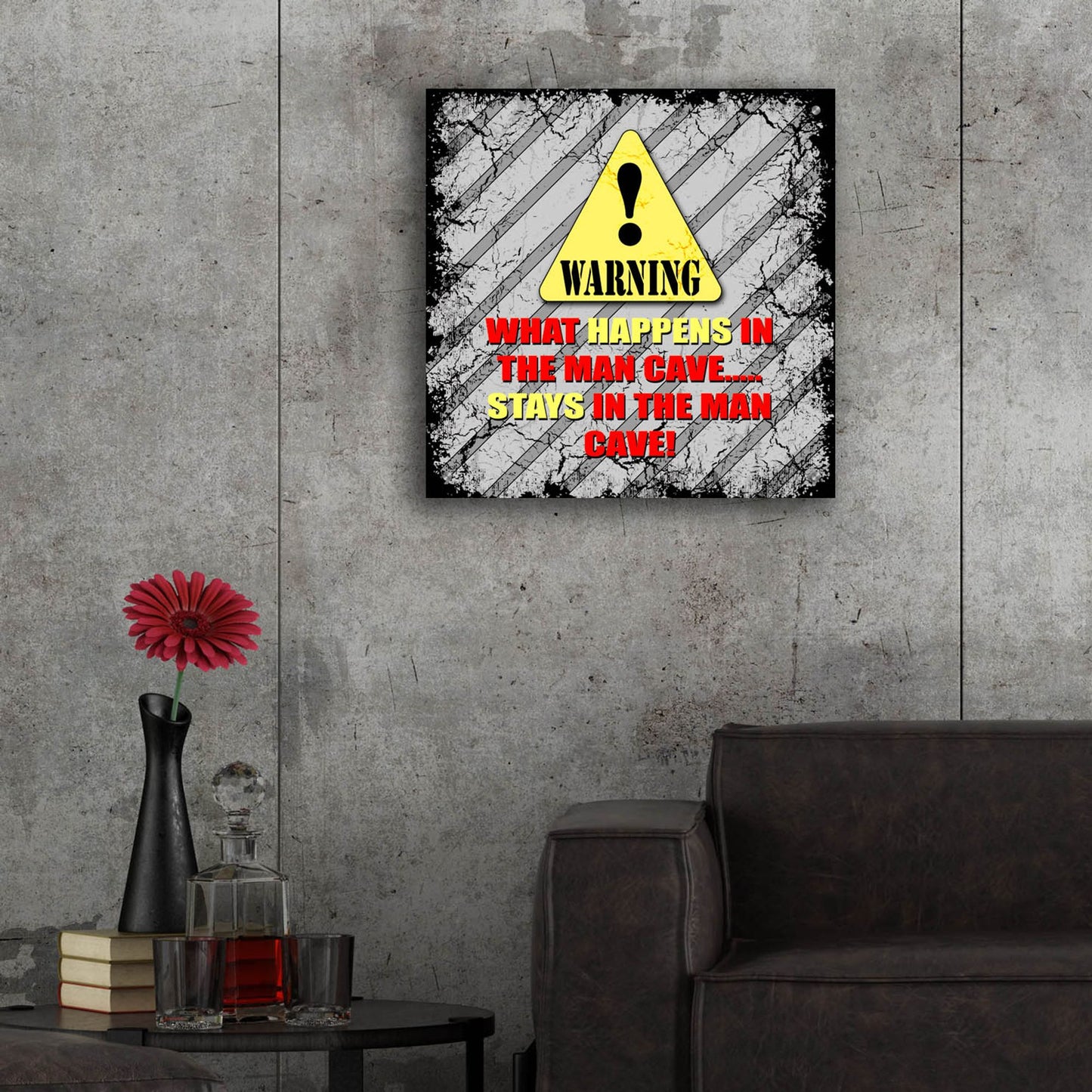 Epic Art 'Warning Man Cave What Happens Stays' by Lightbox Journal, Acrylic Glass Wall Art,24x24