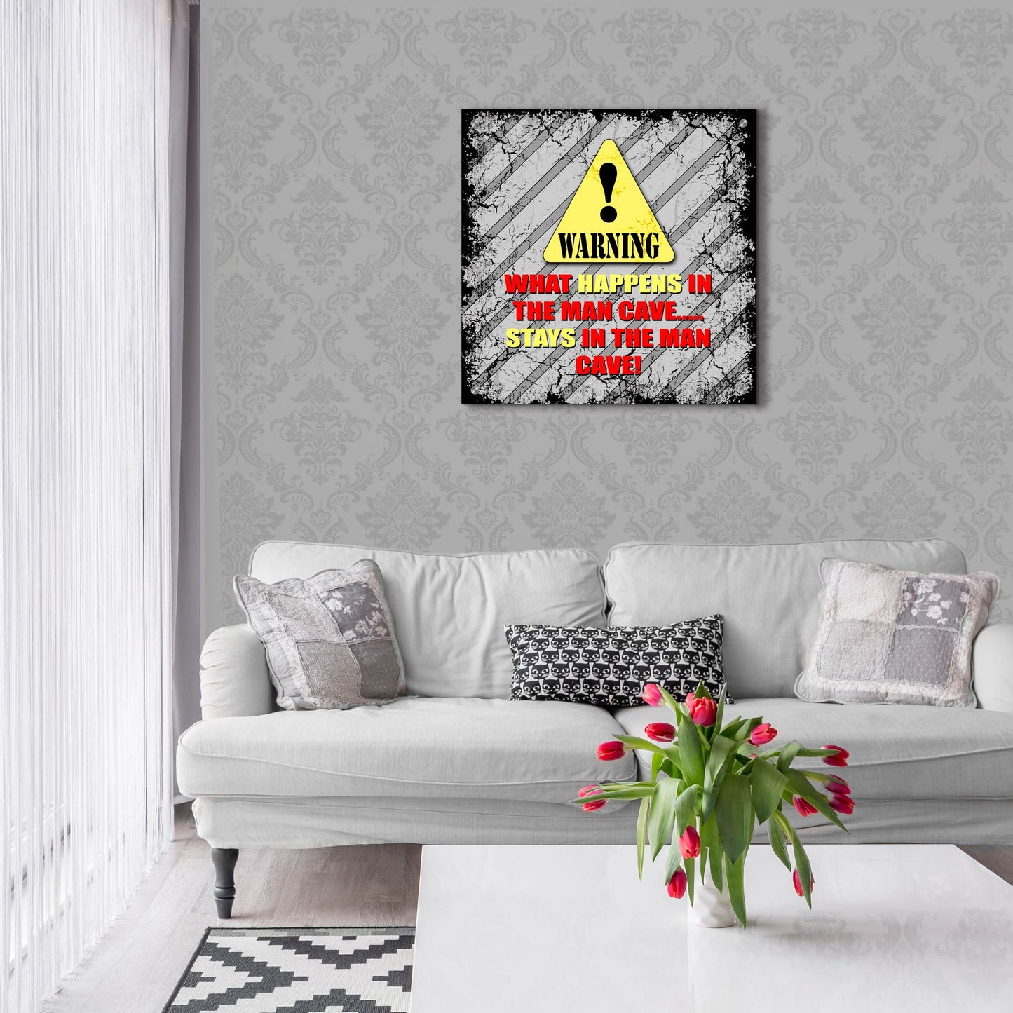 Epic Art 'Warning Man Cave What Happens Stays' by Lightbox Journal, Acrylic Glass Wall Art,24x24