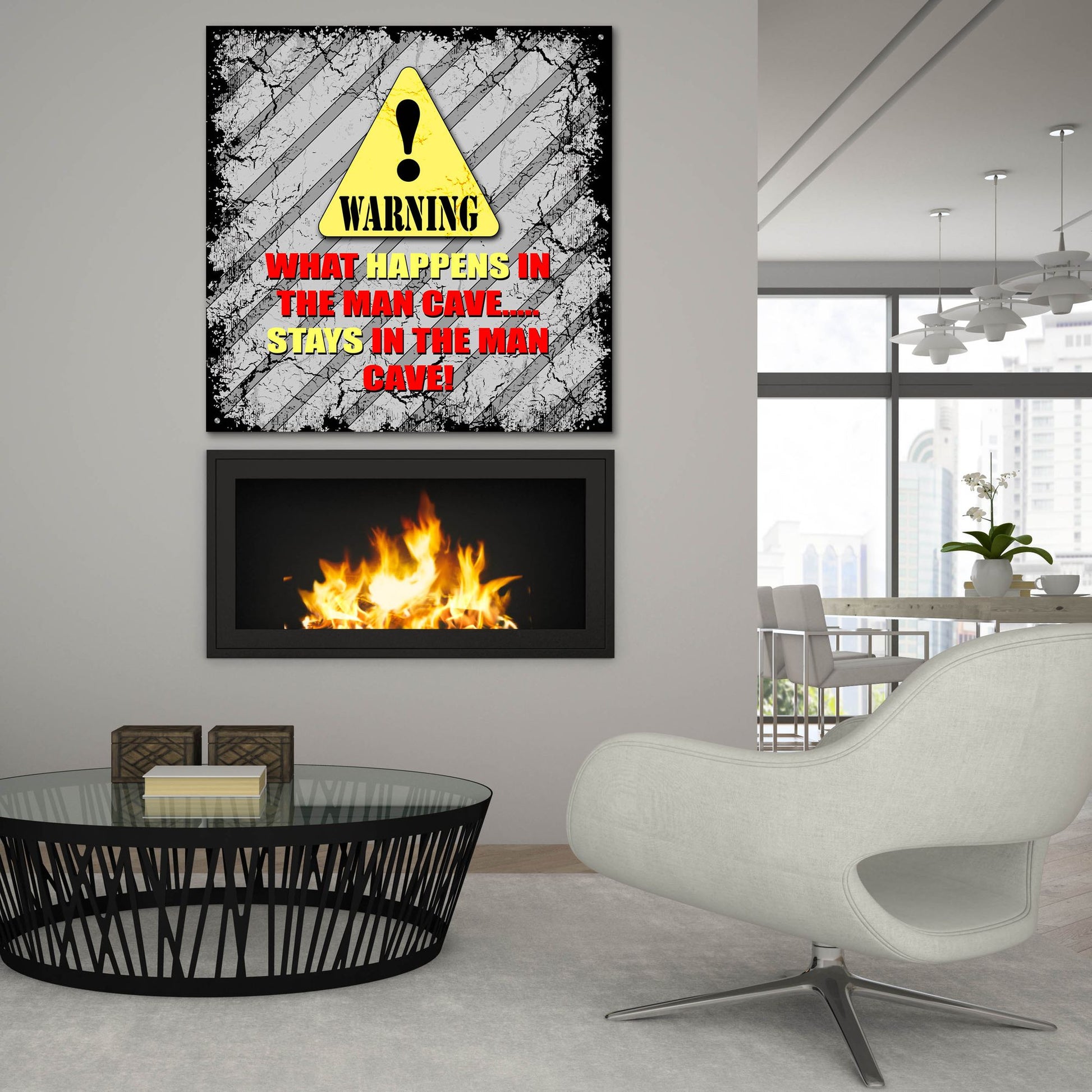 Epic Art 'Warning Man Cave What Happens Stays' by Lightbox Journal, Acrylic Glass Wall Art,36x36