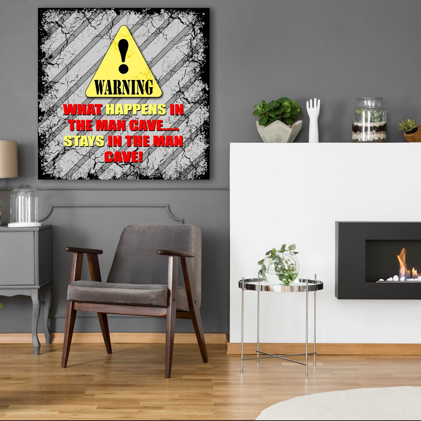 Epic Art 'Warning Man Cave What Happens Stays' by Lightbox Journal, Acrylic Glass Wall Art,36x36