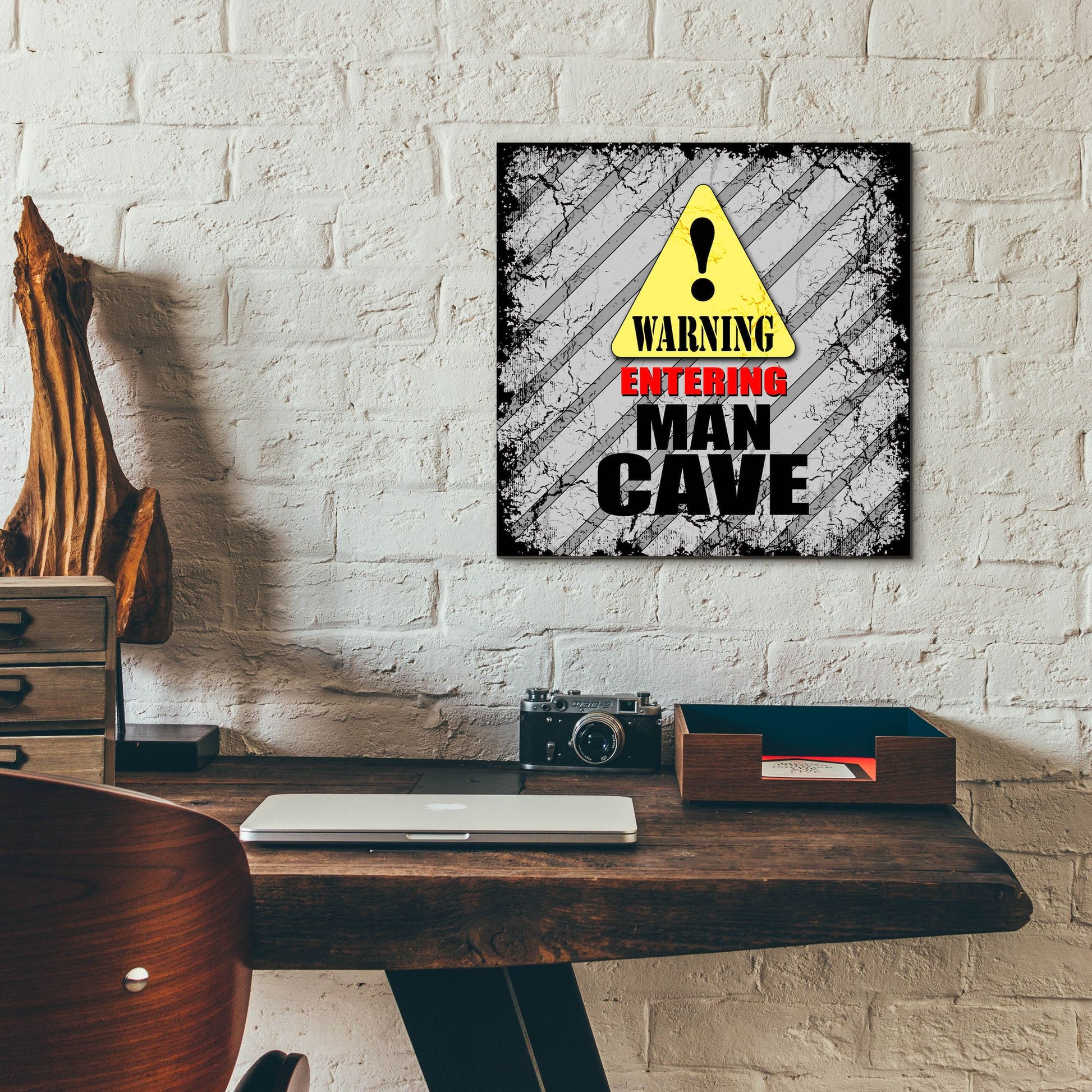 Epic Art 'Warning Man Cave' by Lightbox Journal, Acrylic Glass Wall Art,12x12