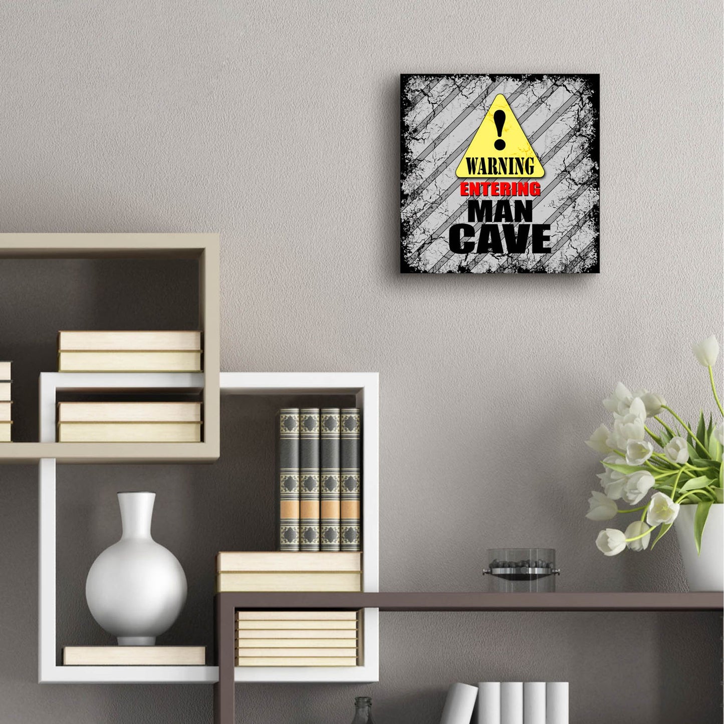 Epic Art 'Warning Man Cave' by Lightbox Journal, Acrylic Glass Wall Art,12x12