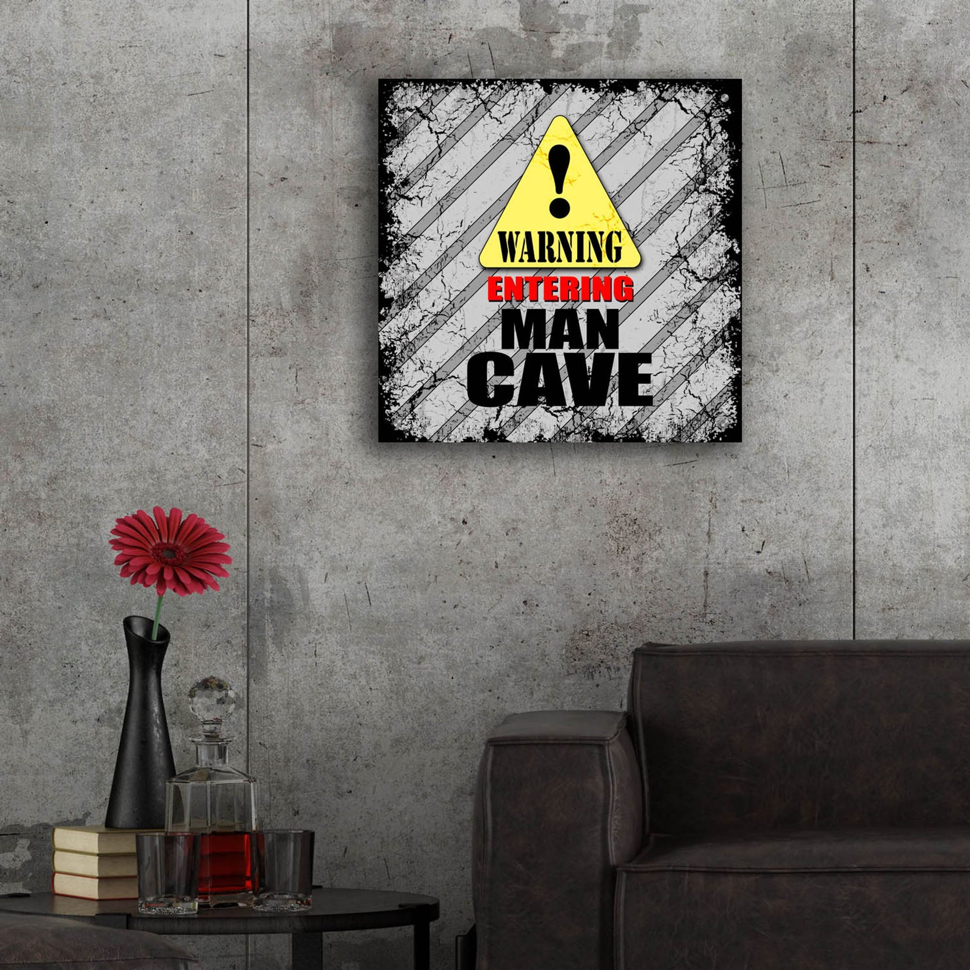 Epic Art 'Warning Man Cave' by Lightbox Journal, Acrylic Glass Wall Art,24x24