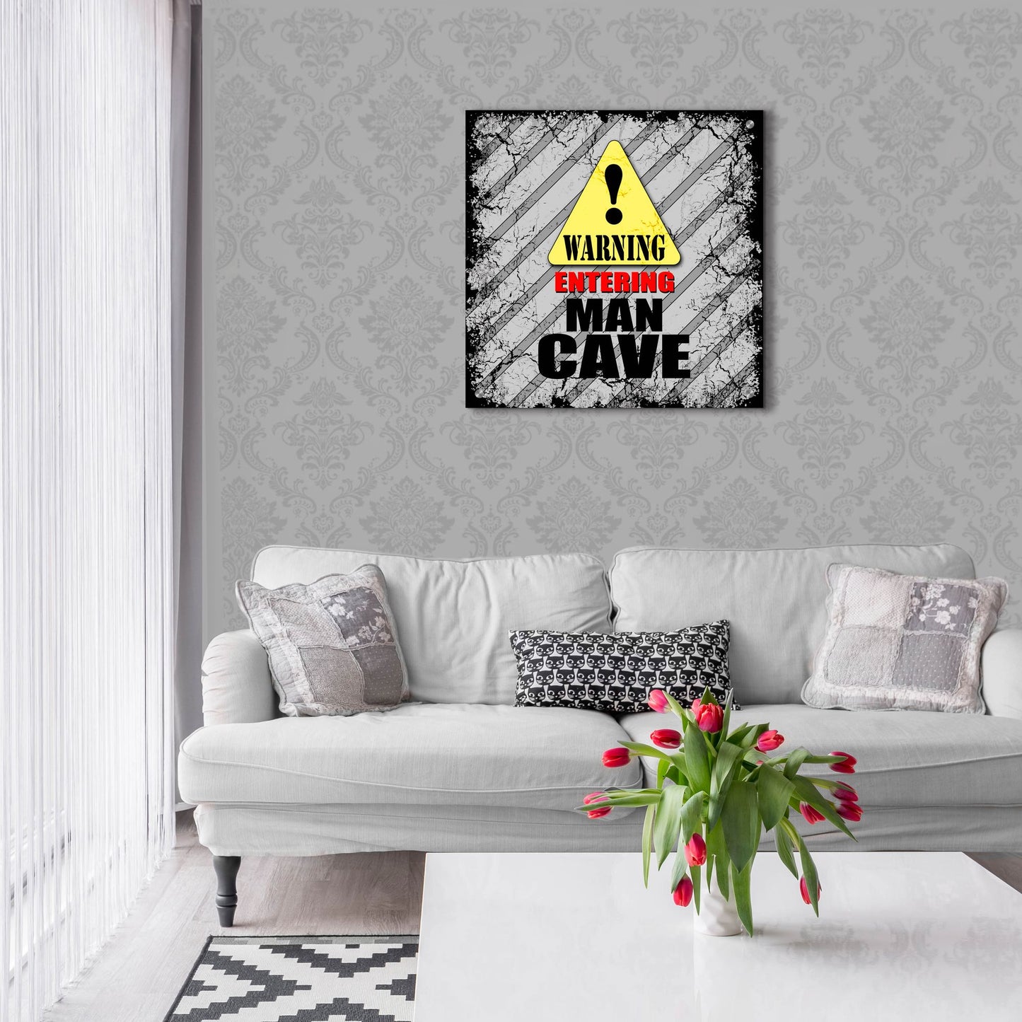 Epic Art 'Warning Man Cave' by Lightbox Journal, Acrylic Glass Wall Art,24x24