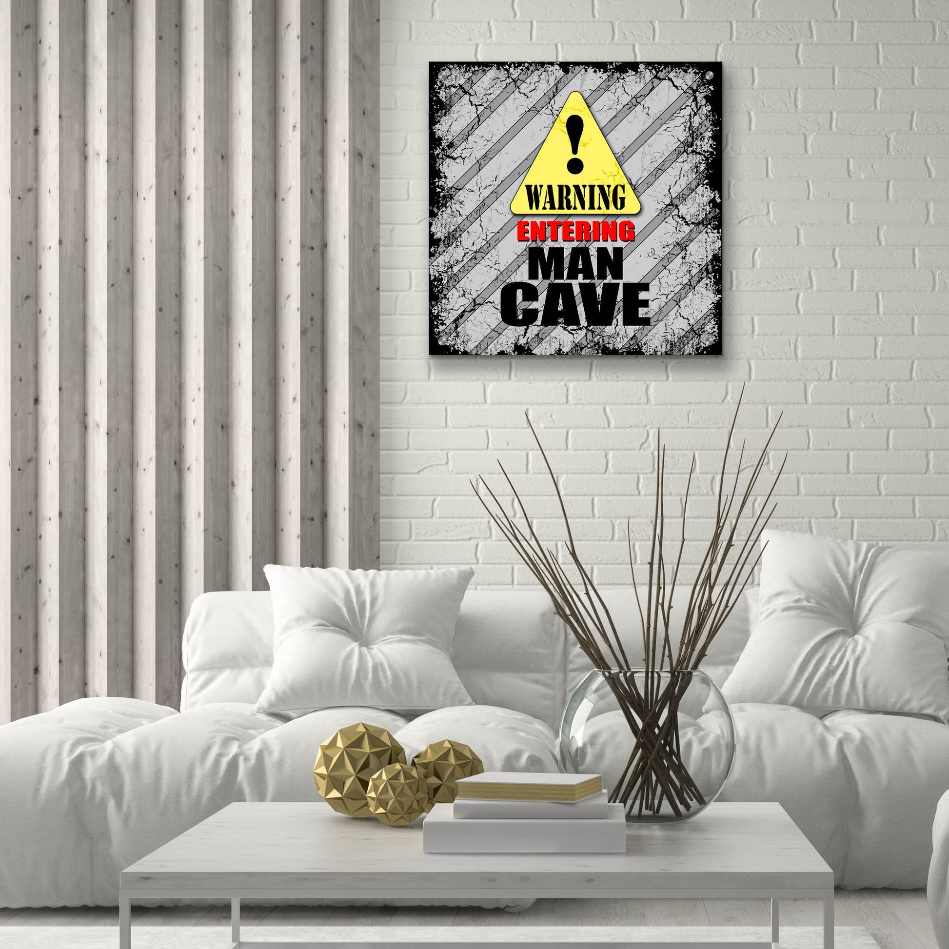 Epic Art 'Warning Man Cave' by Lightbox Journal, Acrylic Glass Wall Art,24x24