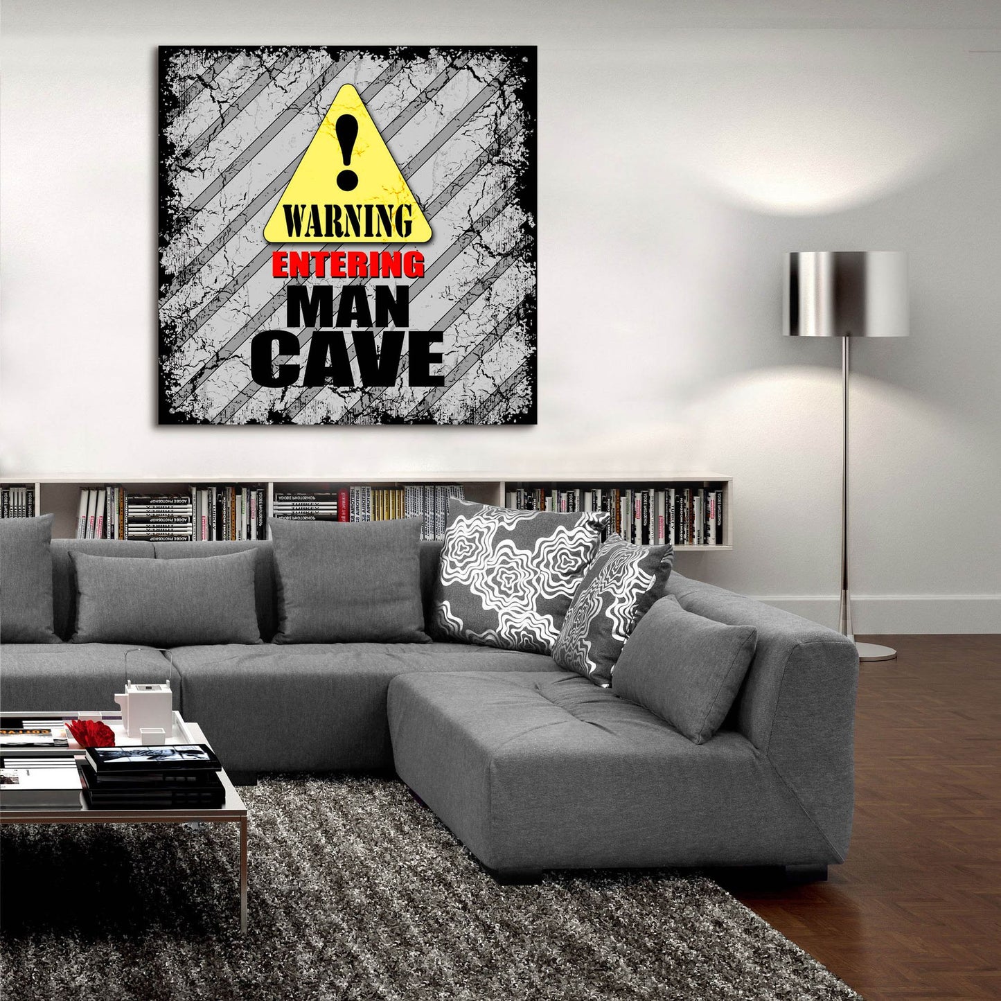 Epic Art 'Warning Man Cave' by Lightbox Journal, Acrylic Glass Wall Art,36x36